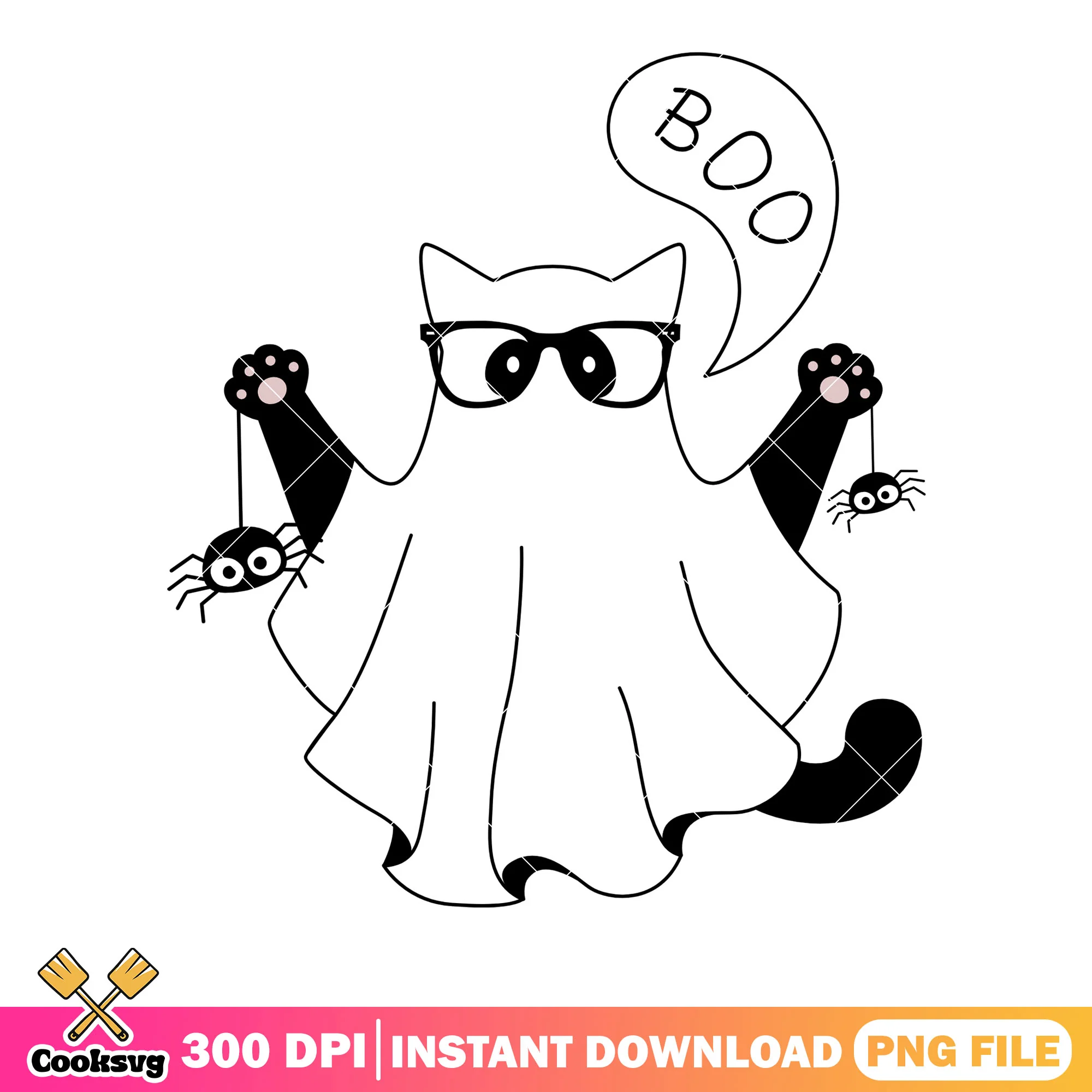 Glasses Cat scary spider png, ghost costume png, scary night png