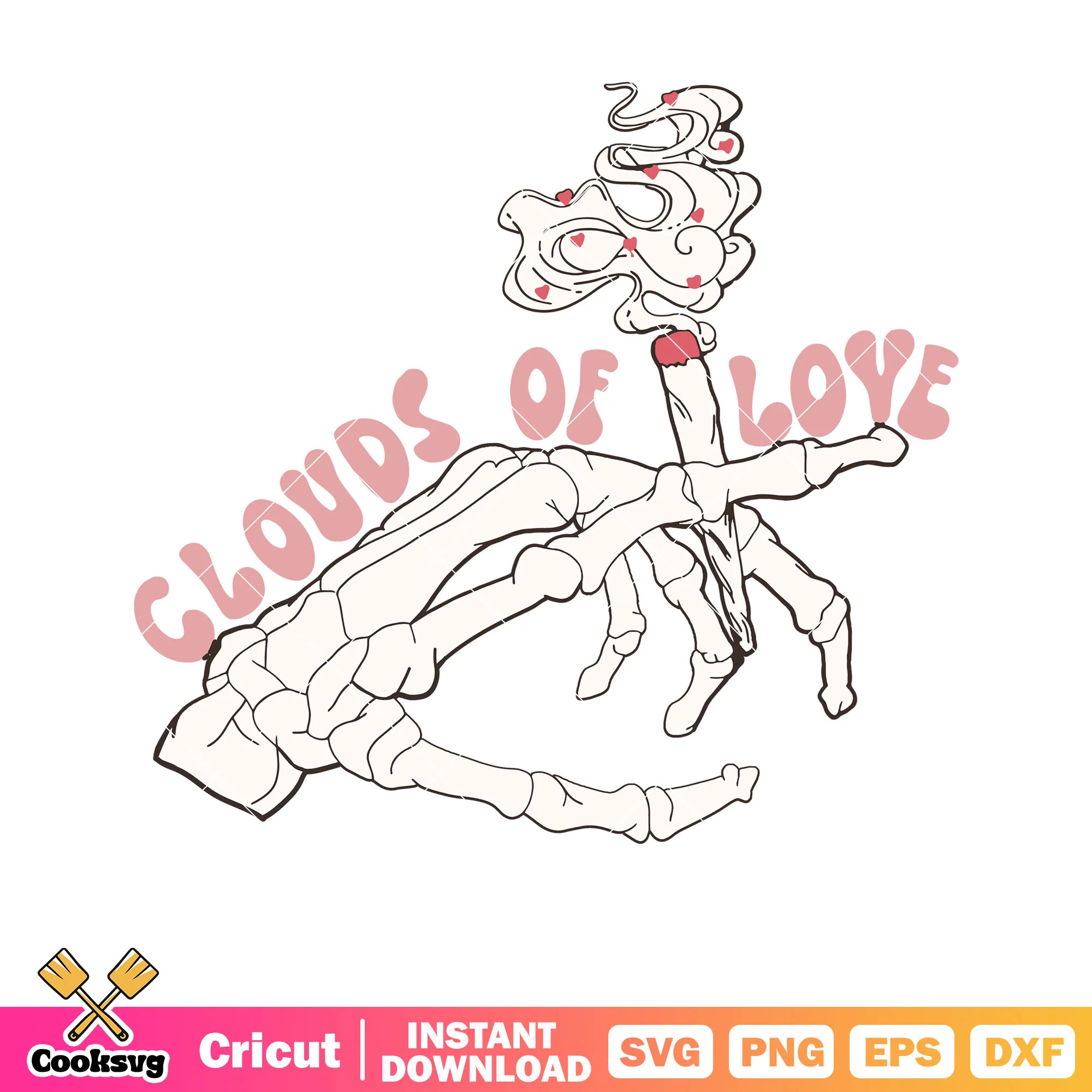 Glouds of love skeleton valentine svg, skeleton valentine svg