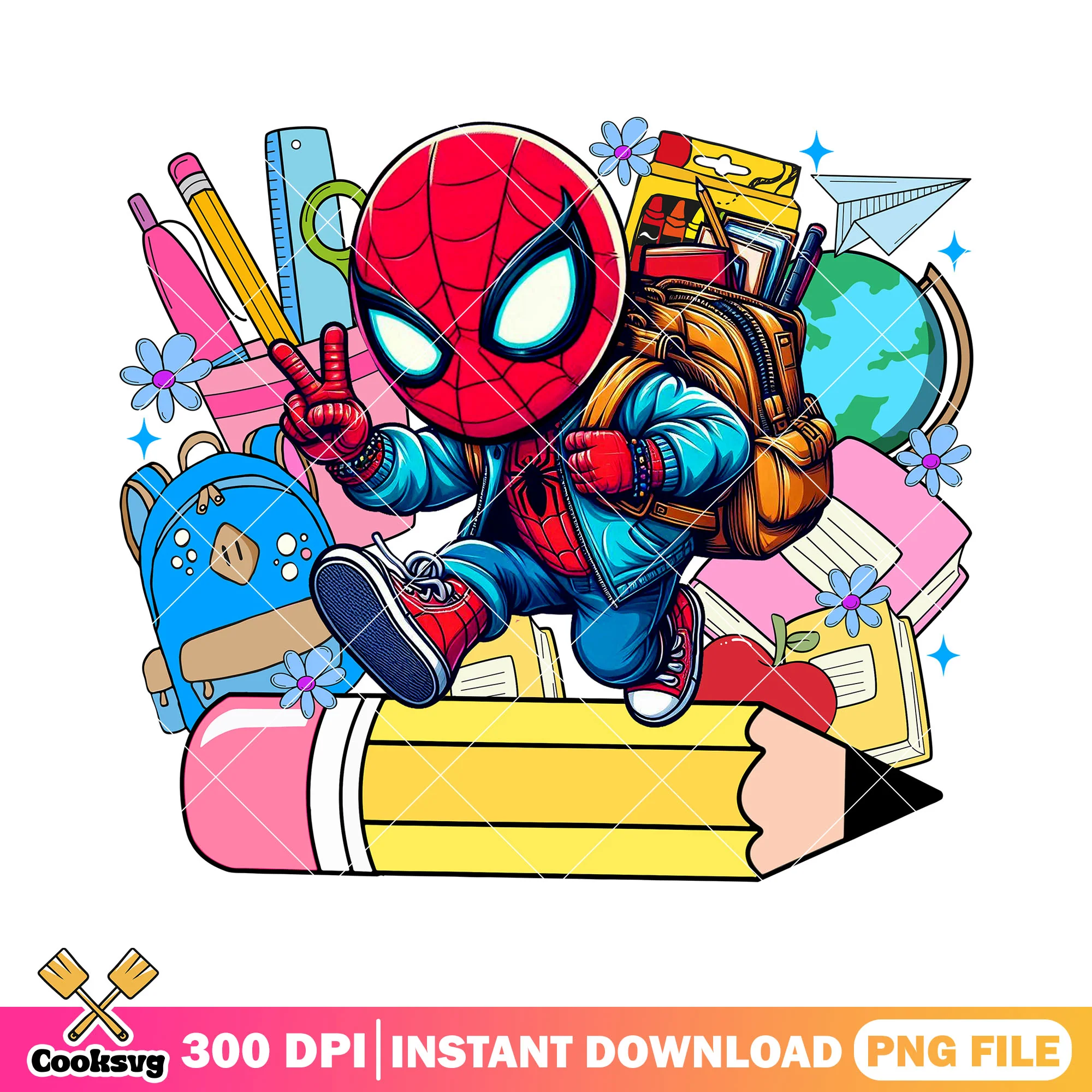 Going school spiderman png, back to school day png, red hero png
