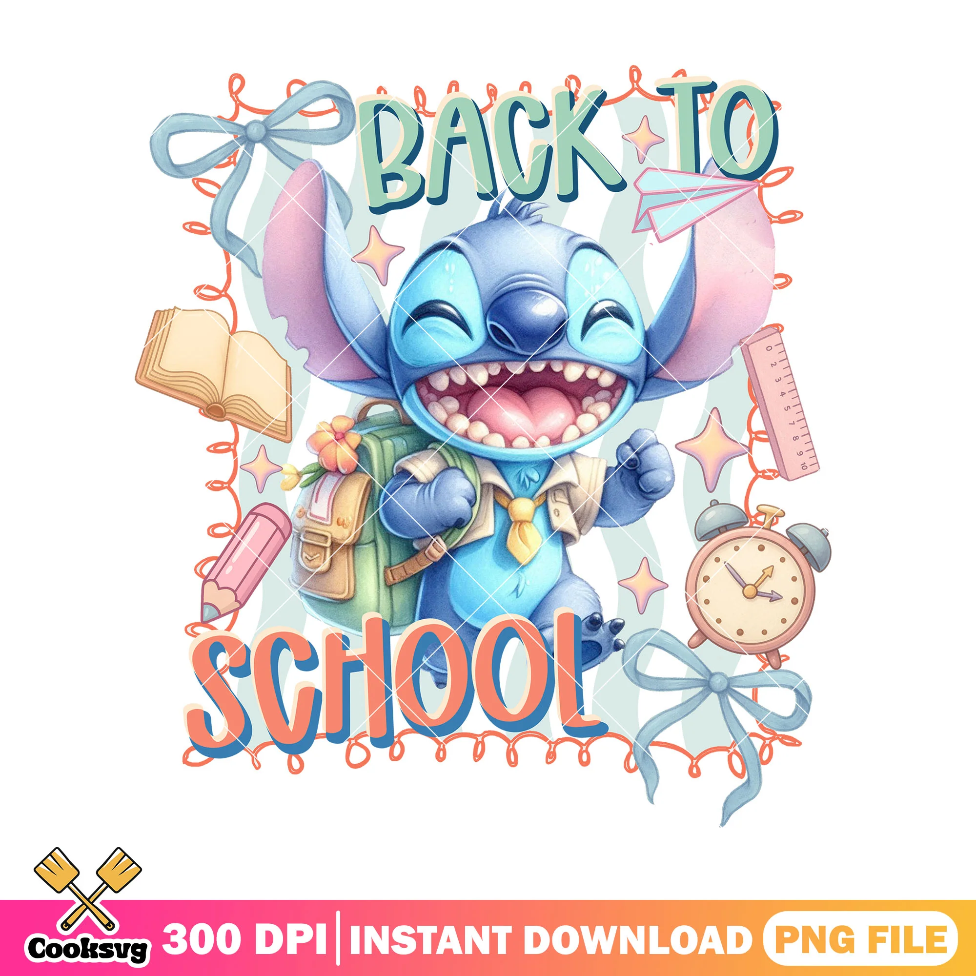 Going school stitch png, back to school day png, blue stitch png