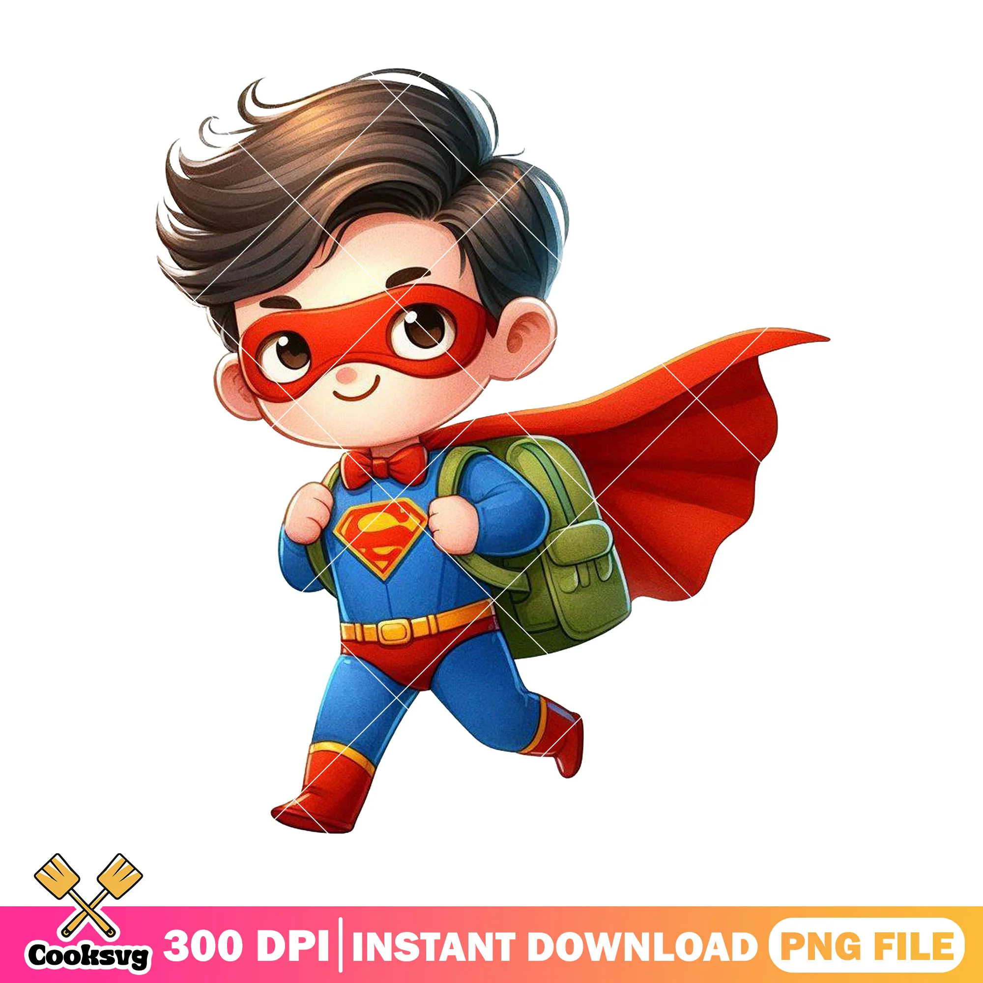 Going school superman png, back to school art png, superman chibi png