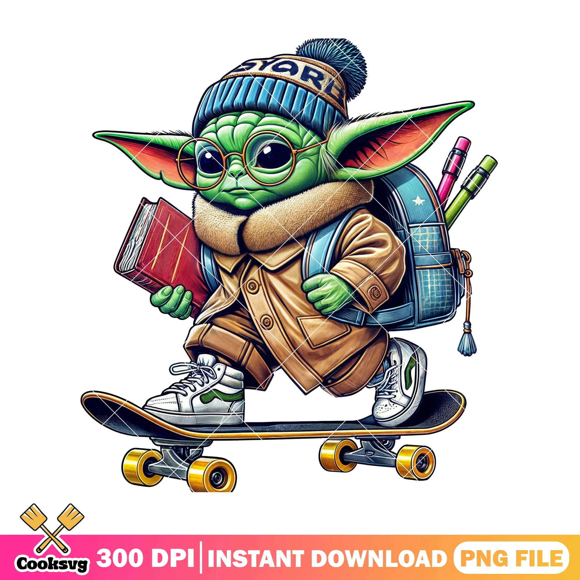 Going school with yoda png, yoda art png, back to school funny png