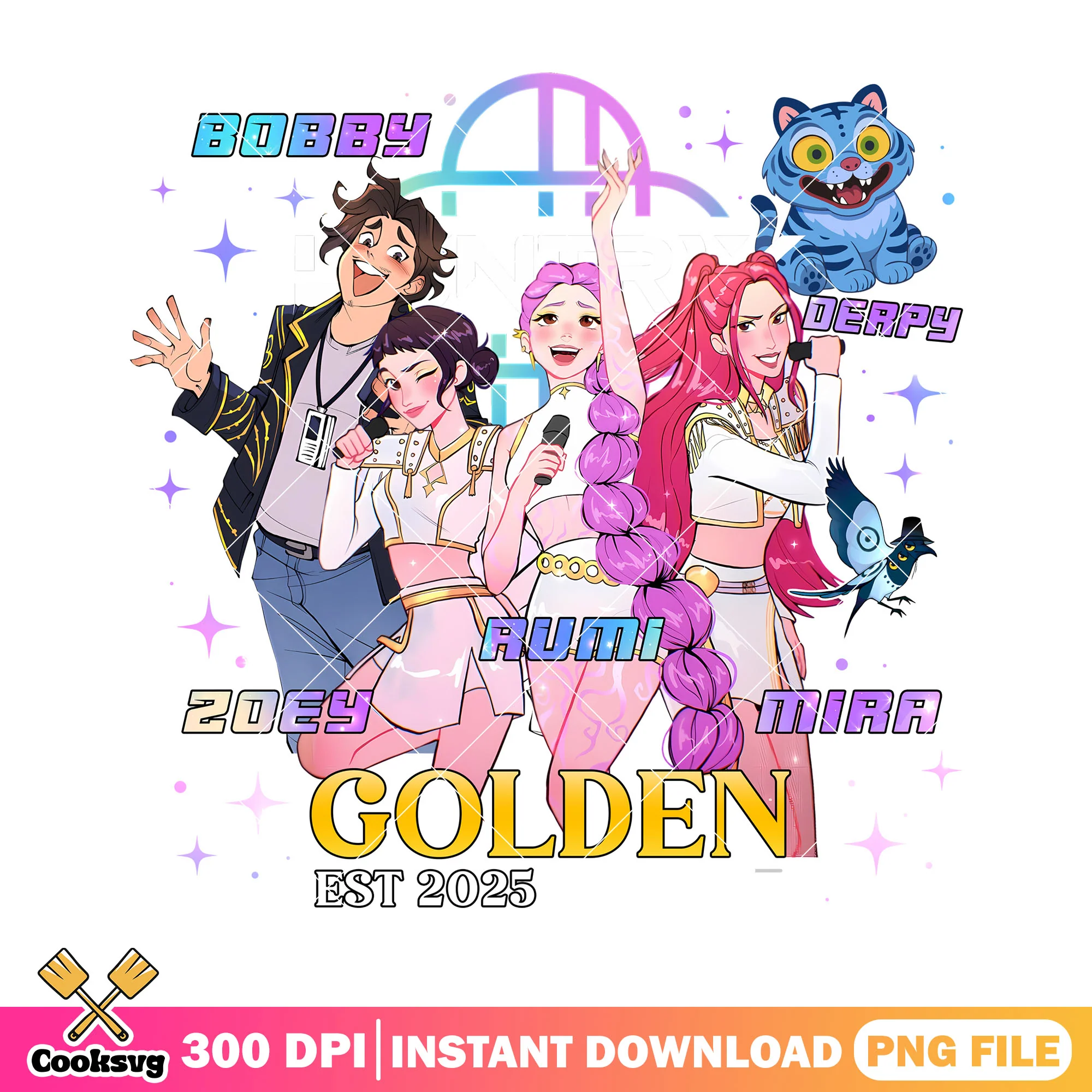 Golden est 2025 design png, huntrix song png, huntrix band png
