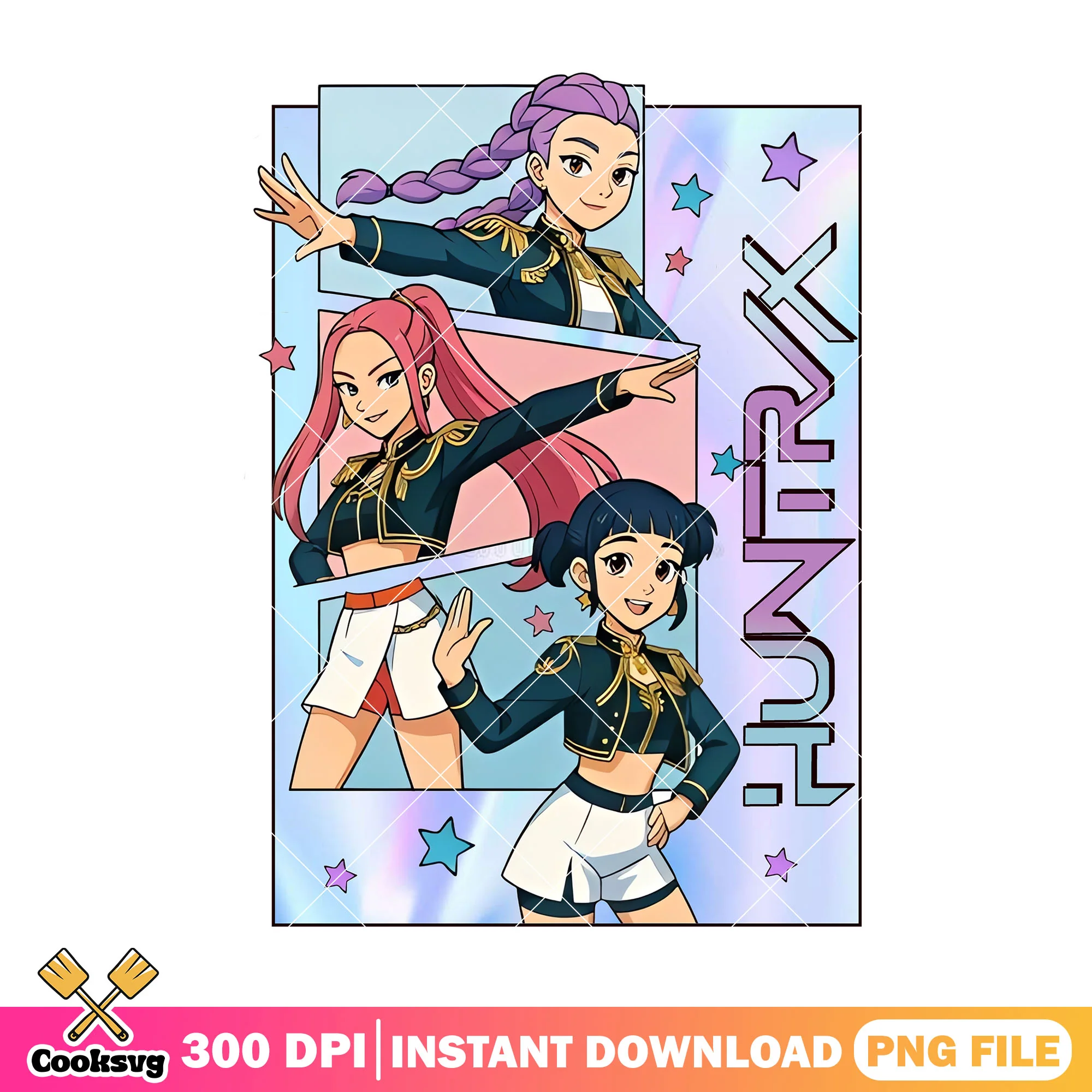 Golden fit x vibrant huntrix png, huntrix song png, huntrix girl png