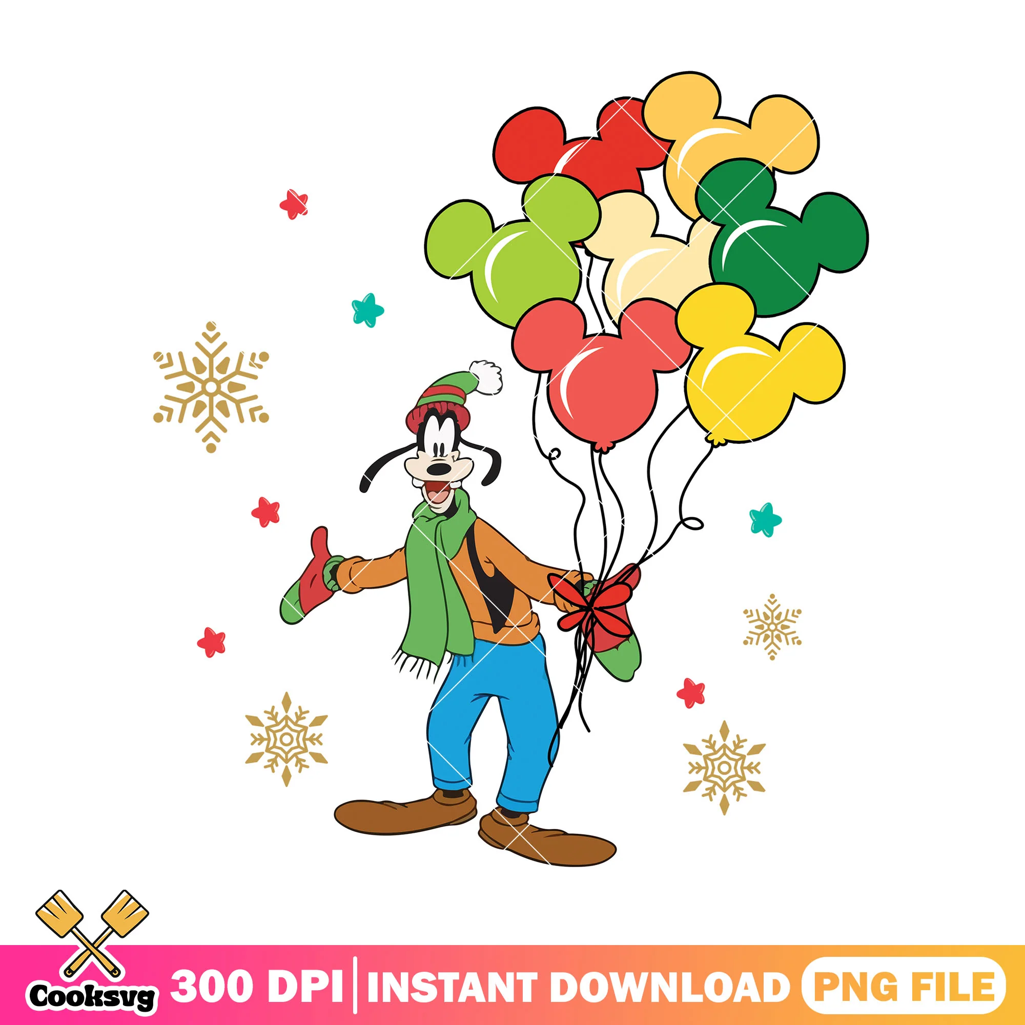 Goofy christmas balloons png, christmas costume png, goofy dog png