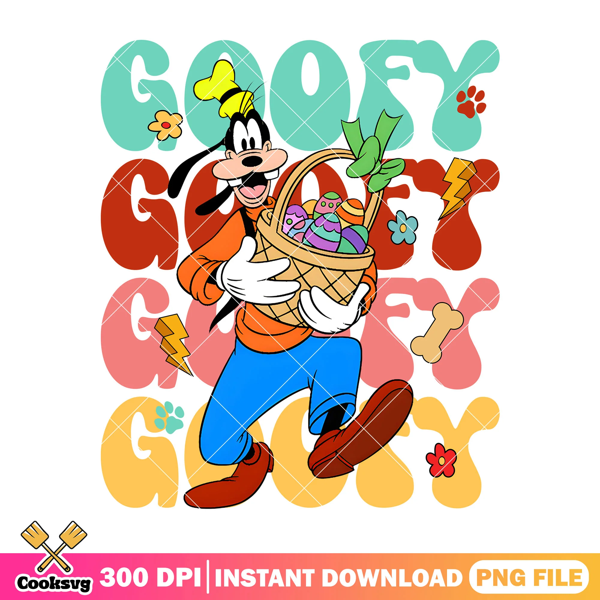 Goofy dog easter vibes png, goofy disney png, disney vibes png