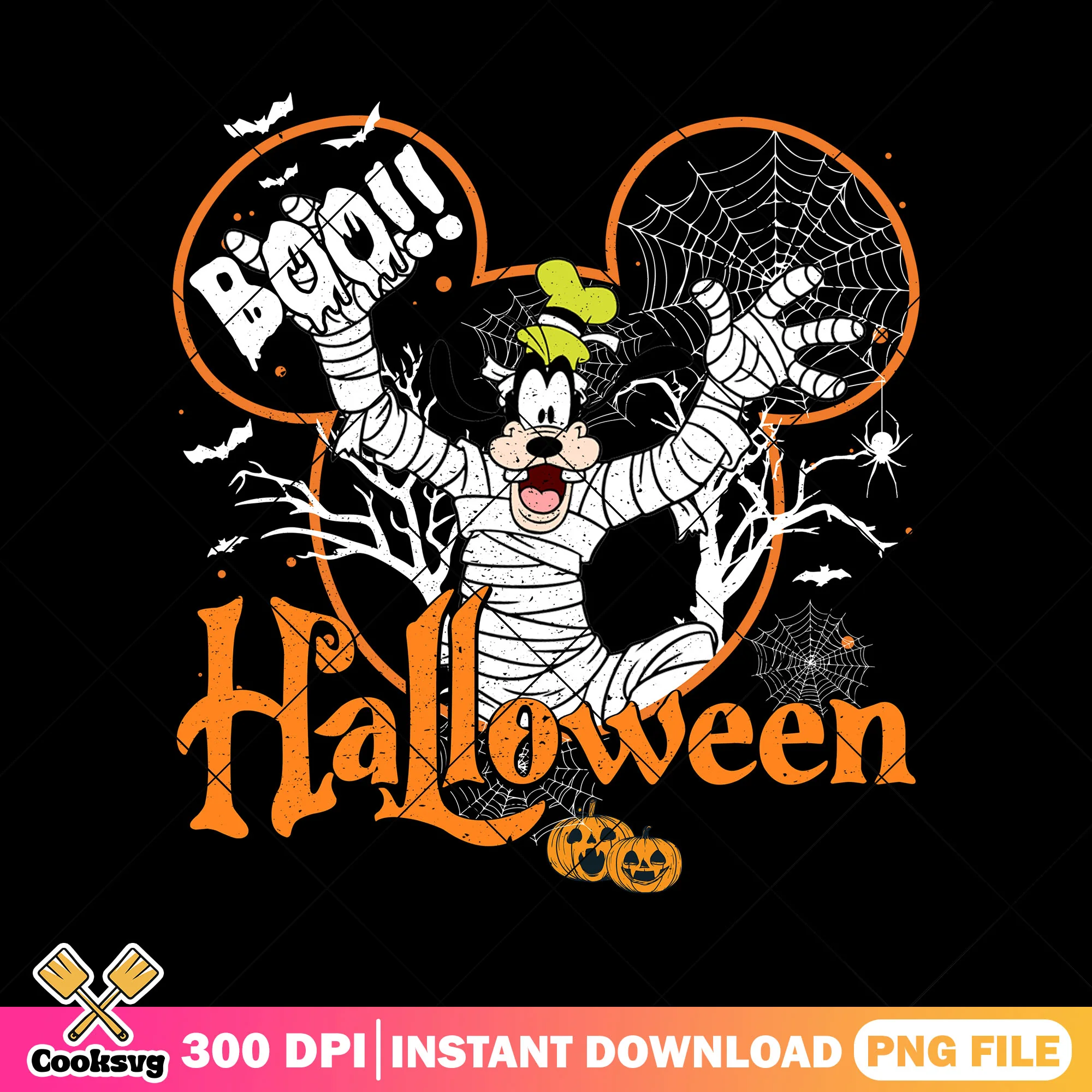 Goofy pumpkin scene png, happy halloween png, mickey mouse png