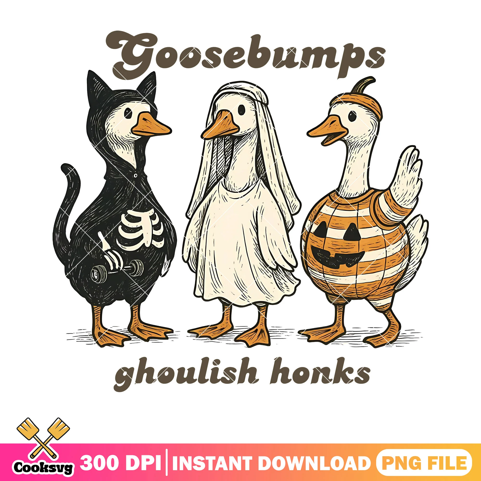 Goose bump ghoulish honks png, skeleton costume png, scary halloween night png