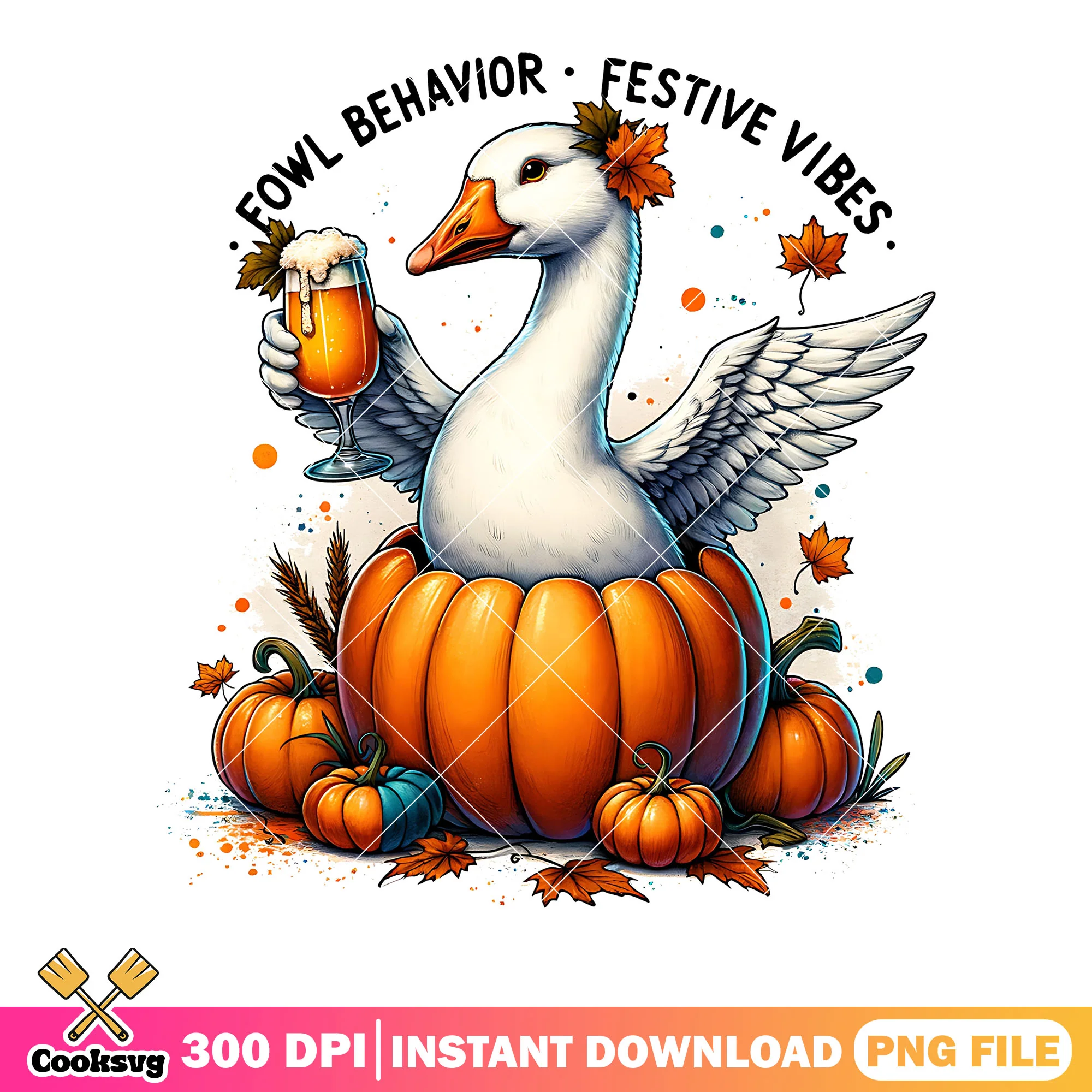 Goose drinking beer png, maple leaf png, halloween scary png