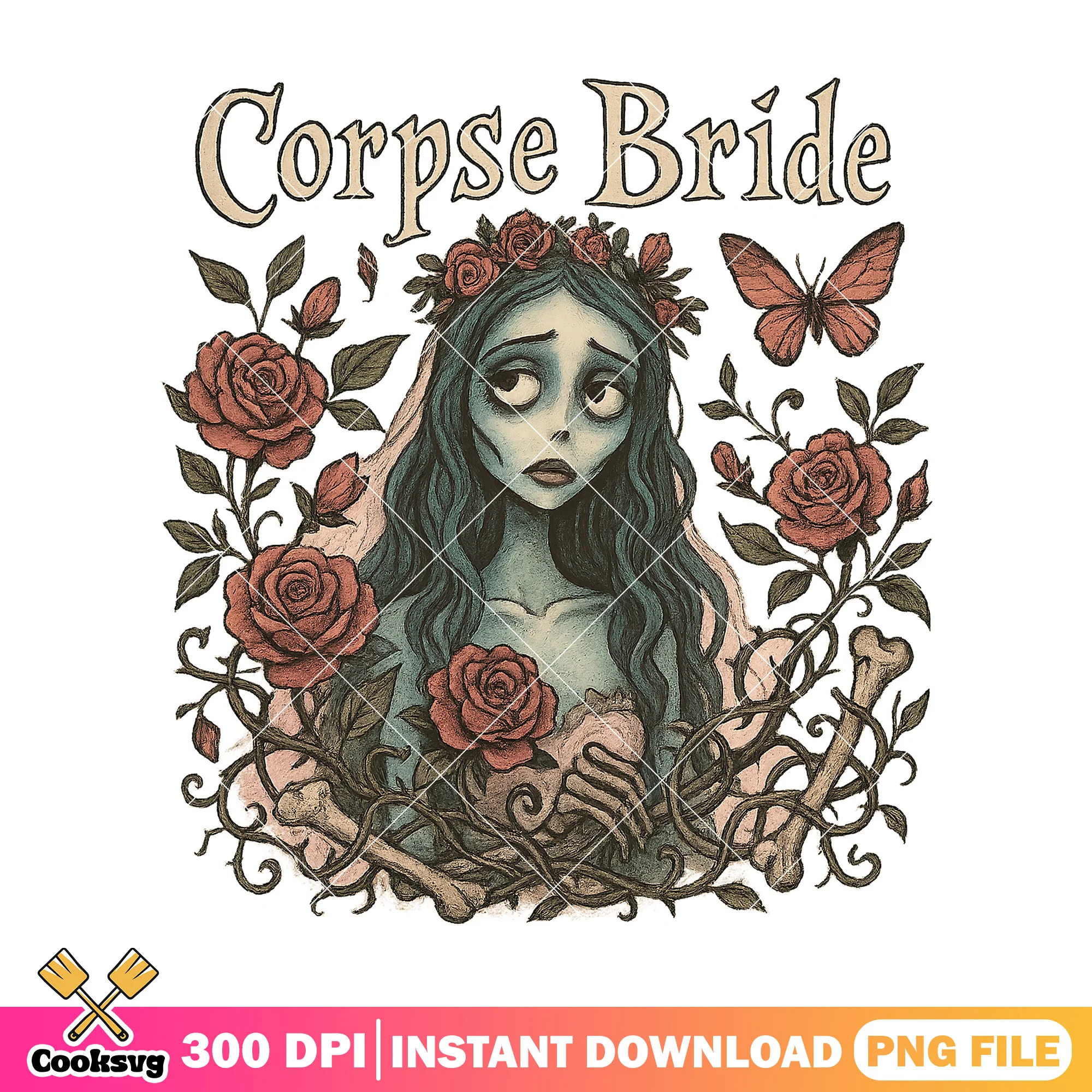 Gothic bride art png, halloween art png, happy wedding png