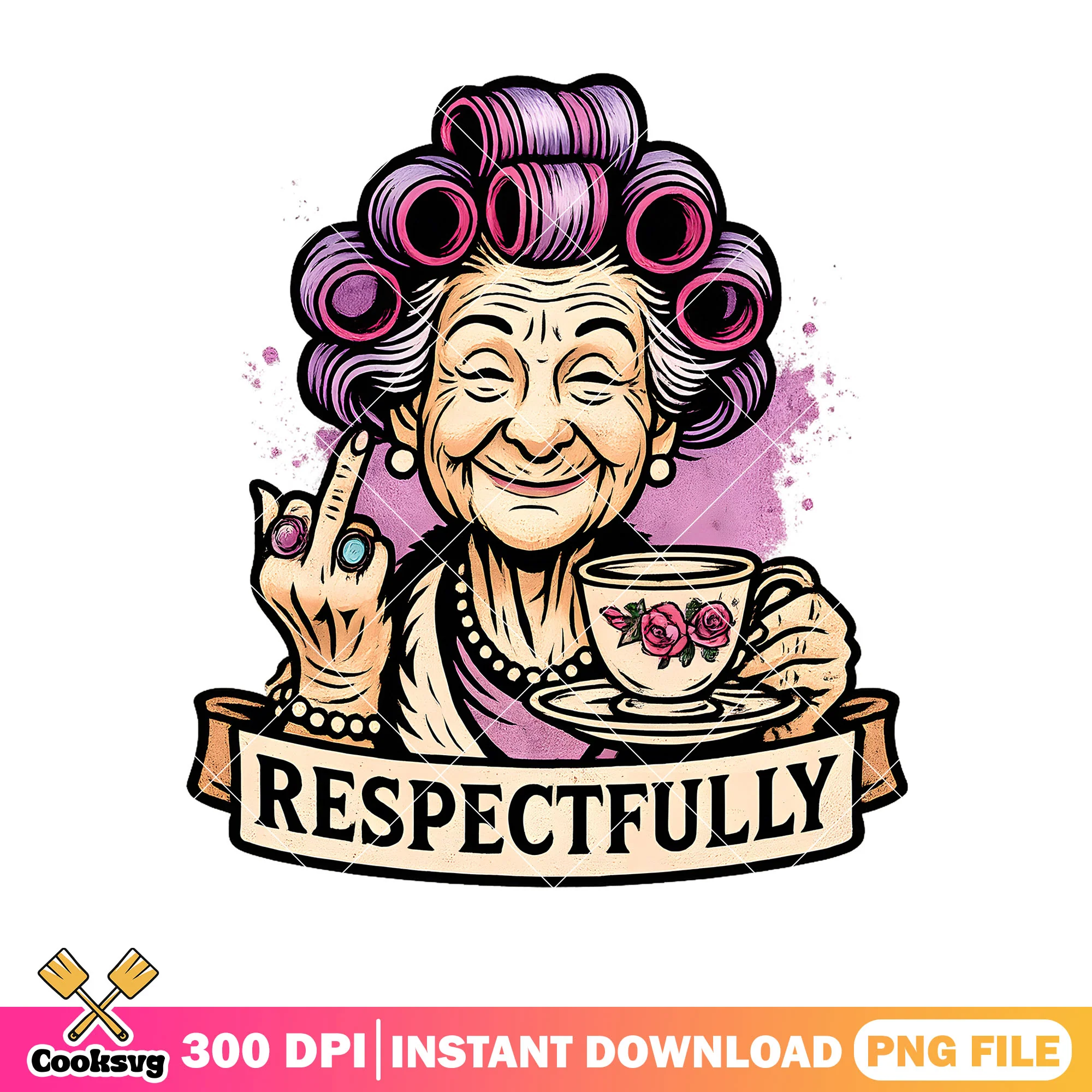 Grandpa respectfully funny png, retro lady png, old lady png