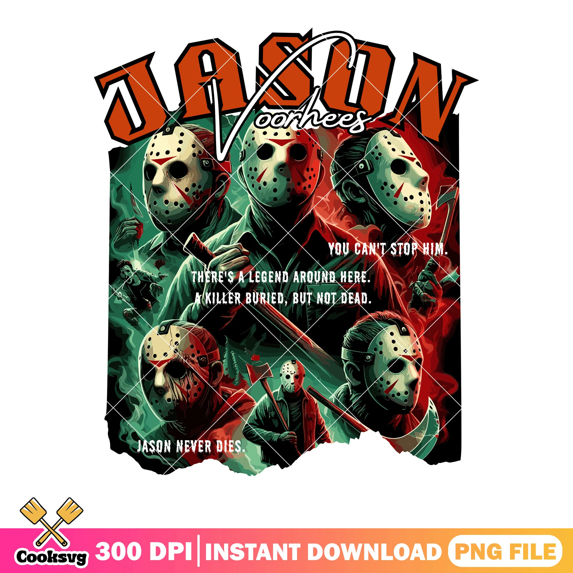 Green and red banner friday the 13th png, jason voorheez png