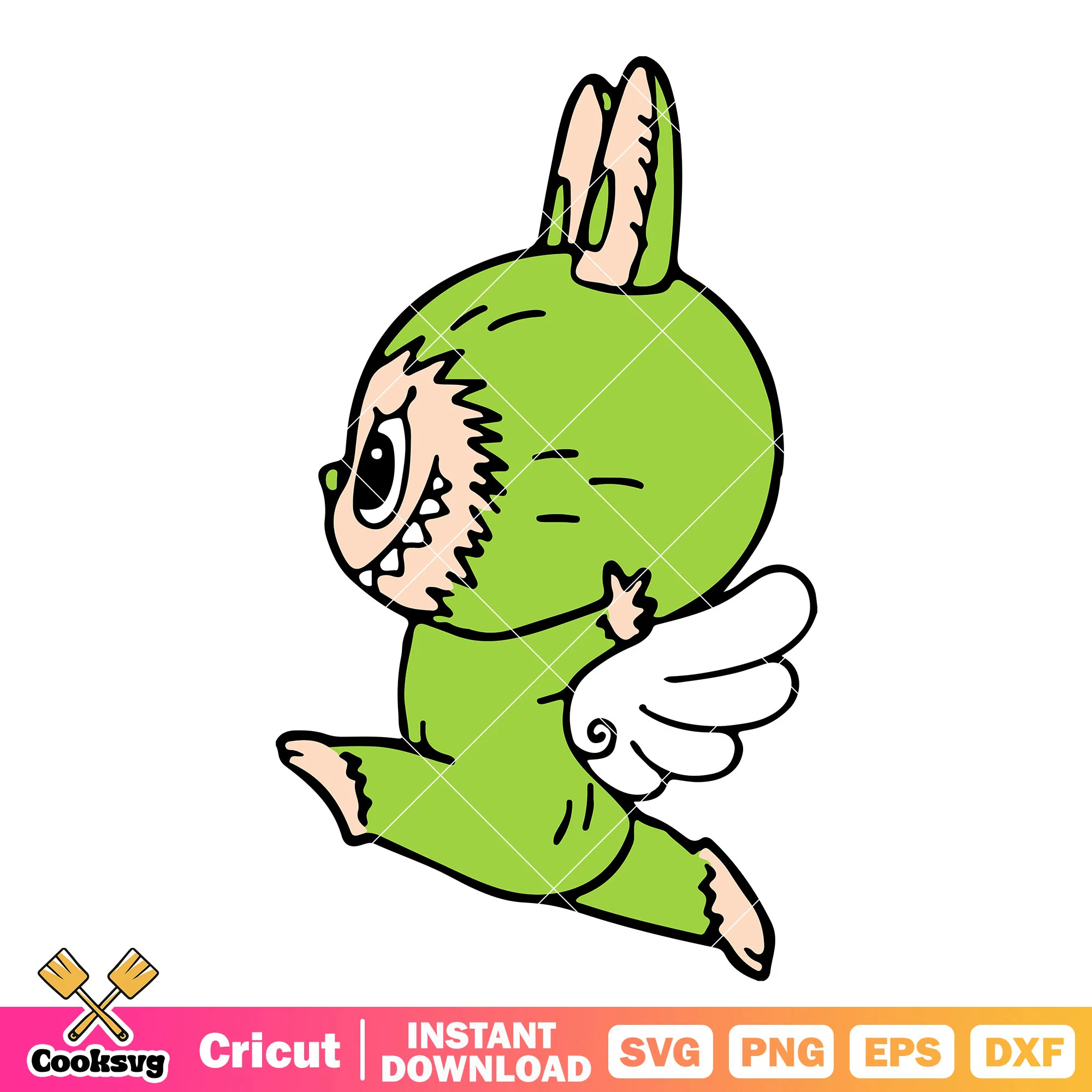 Green labubu with wing svg, green labubu svg, labubu wings svg