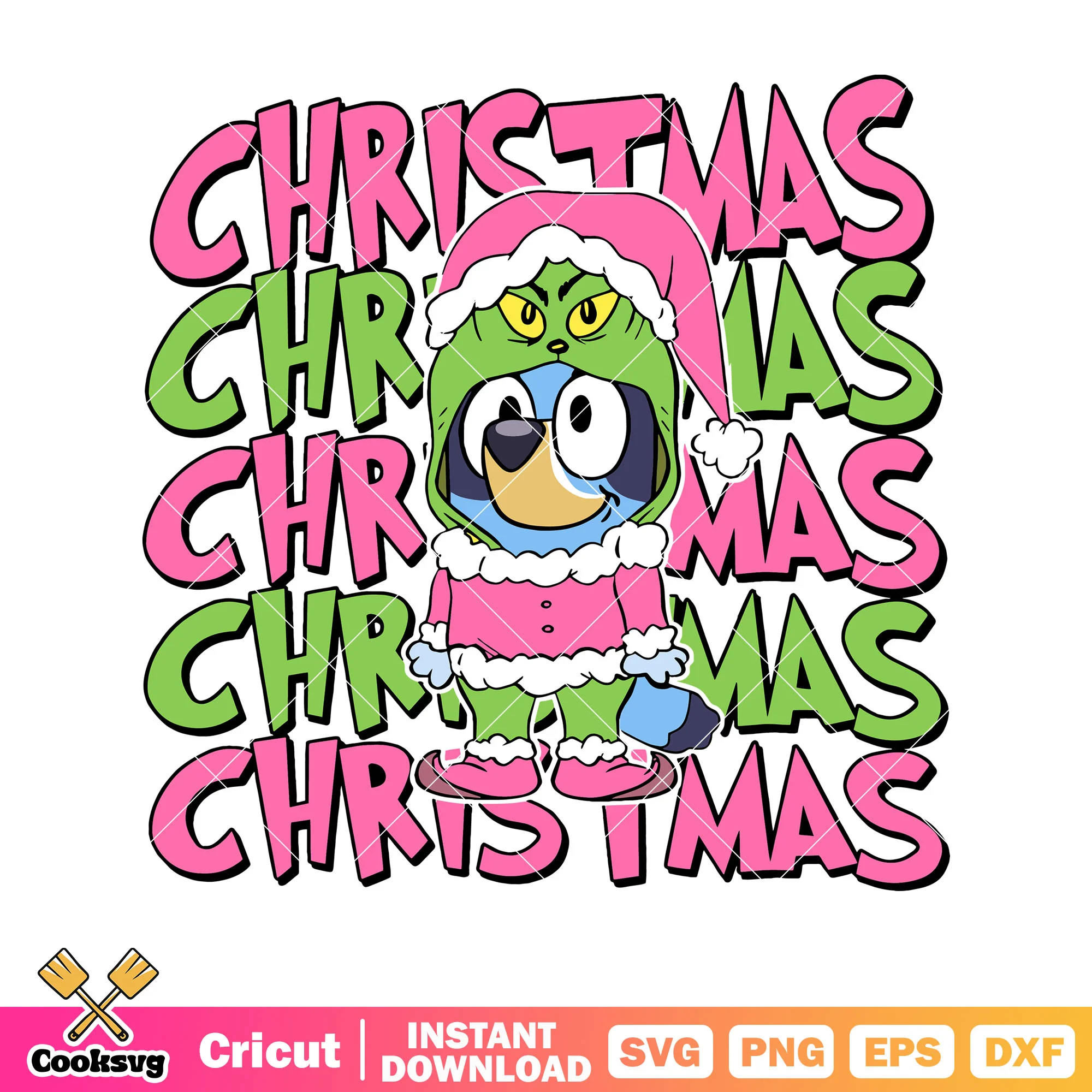 Green pink bluey grinch christmas svg, grinch svg, christmas bluey svg