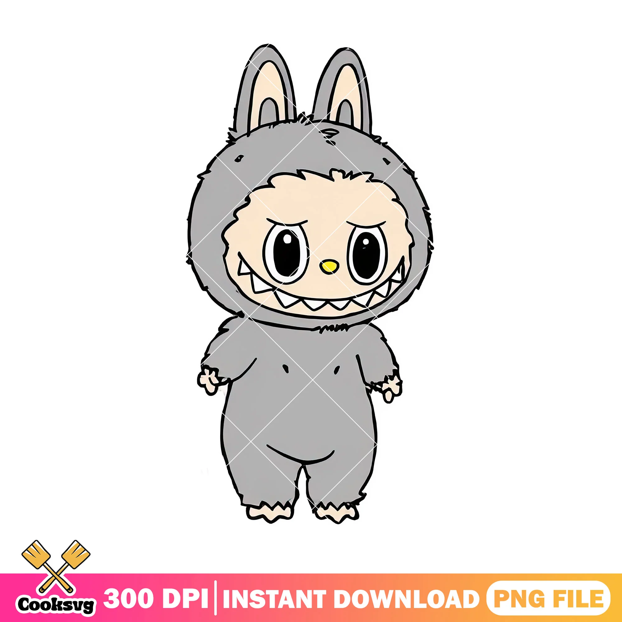 Grey labubu png, cute labubu png, labubu popmart png