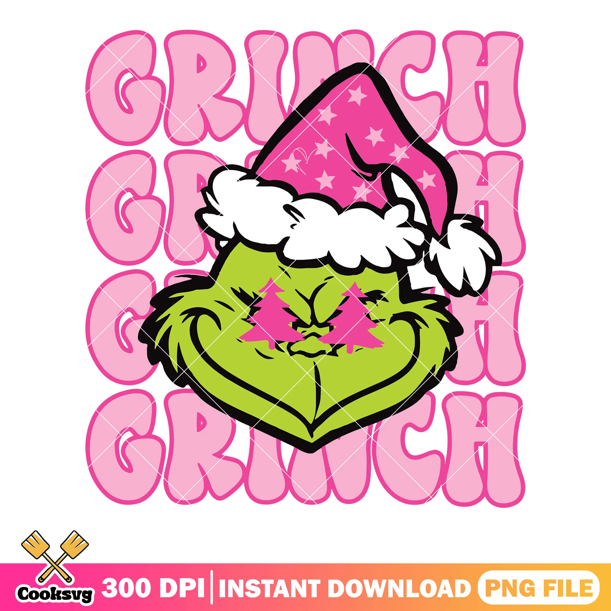 Grinch christmas decoration png, grinch pink santa hat png, funny png