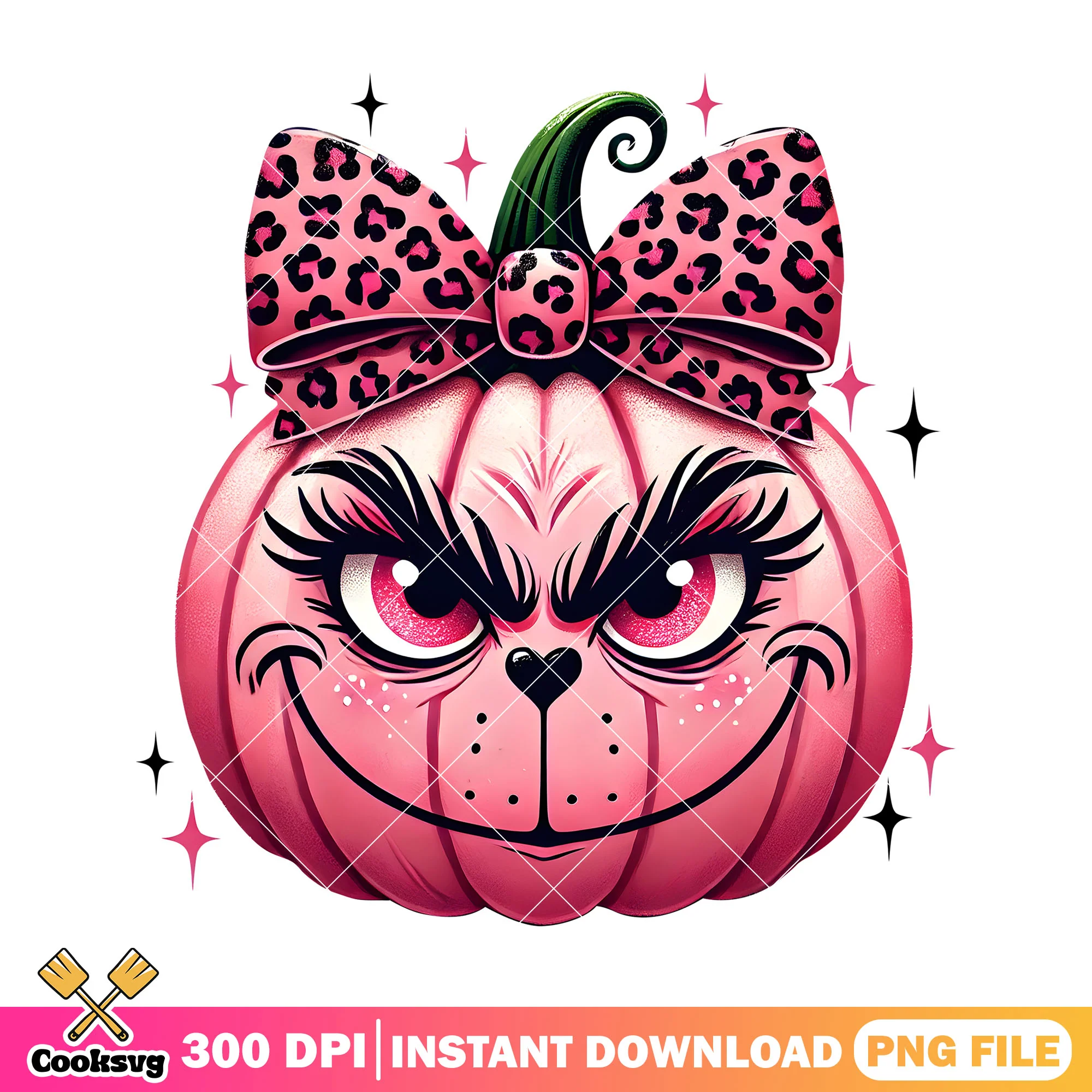 Grinch pumpkin pink with bow png, halloween decor png, grinch png
