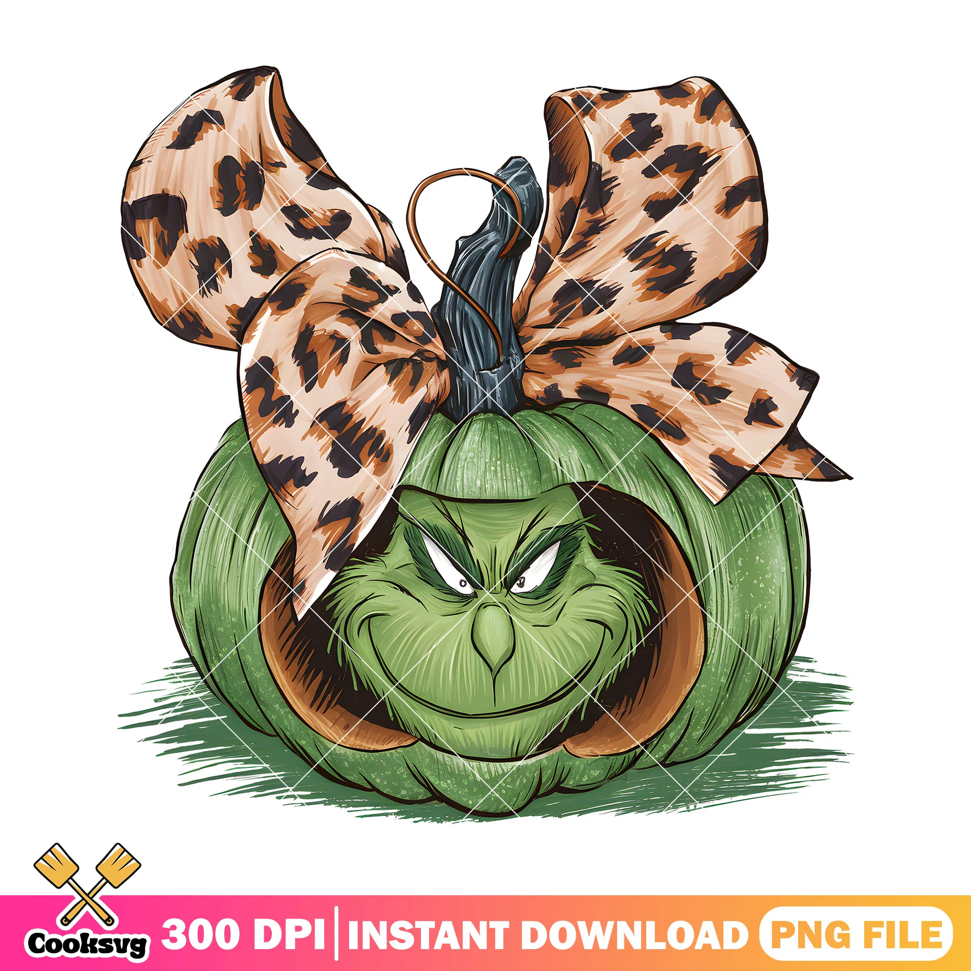 Grinch pumpkin with bow png, halloween movies png, halloween png