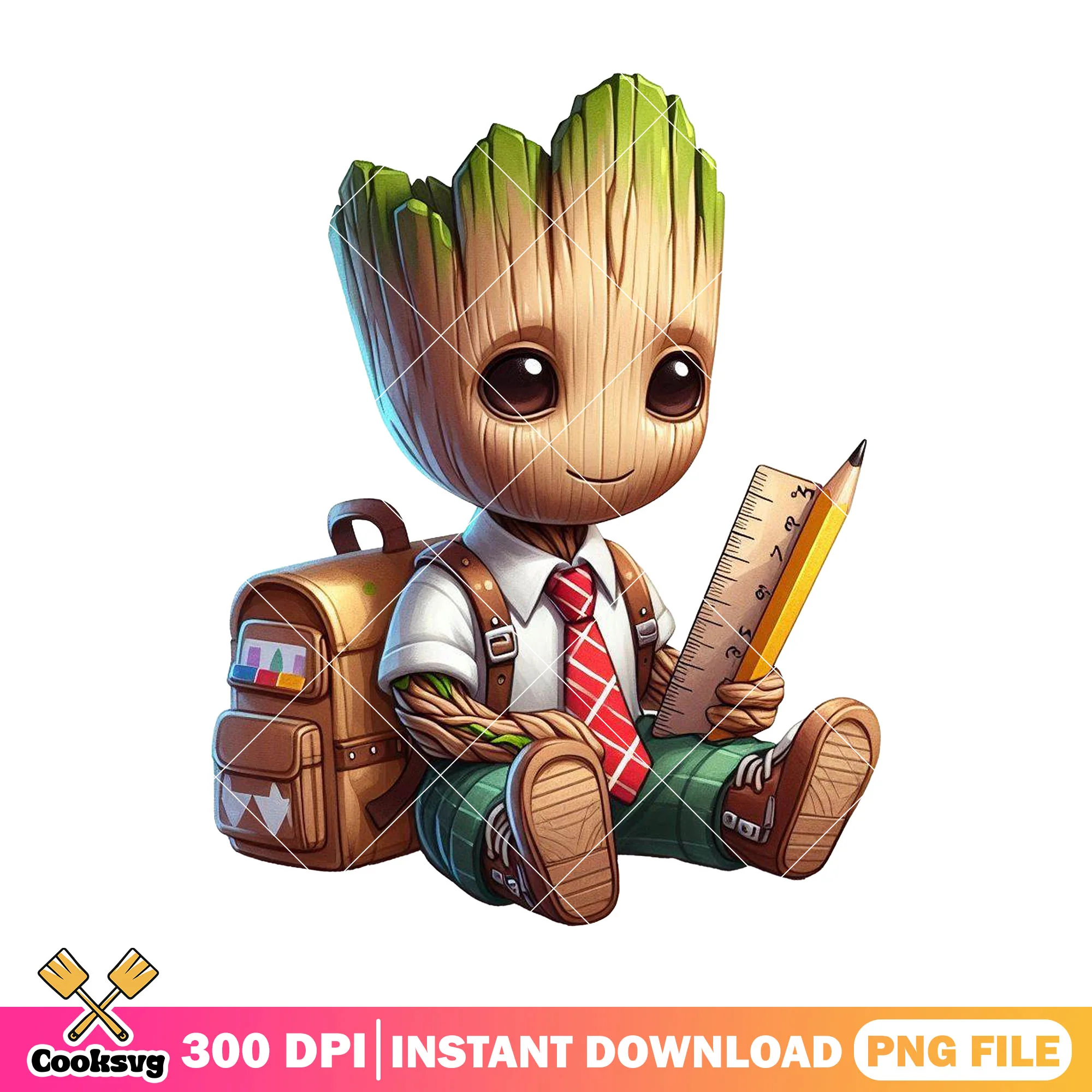 Groot chibi design png, happy back to school png, groot marvel png
