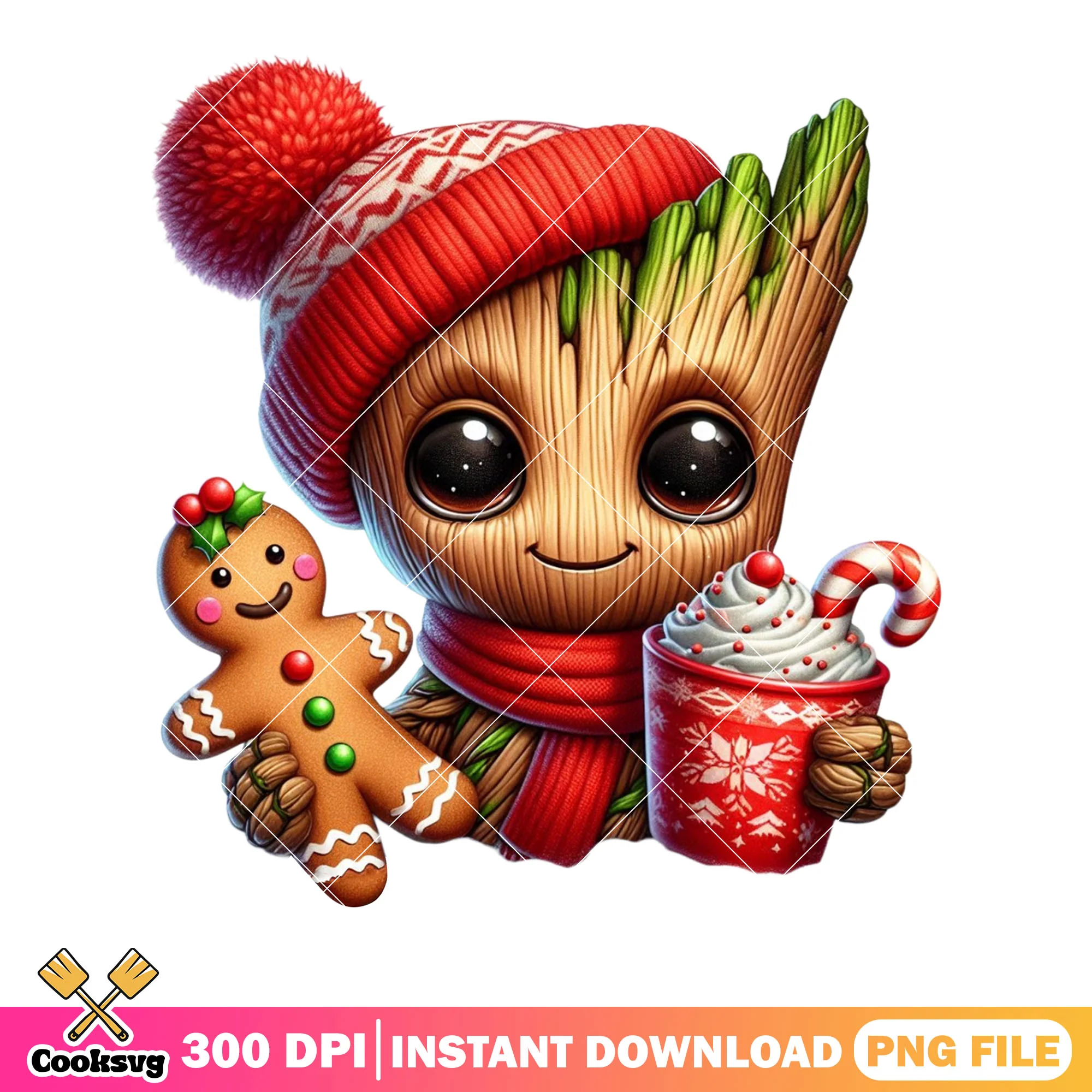 Groot christmas skin png, groot santa hat png, groot chibi cute png