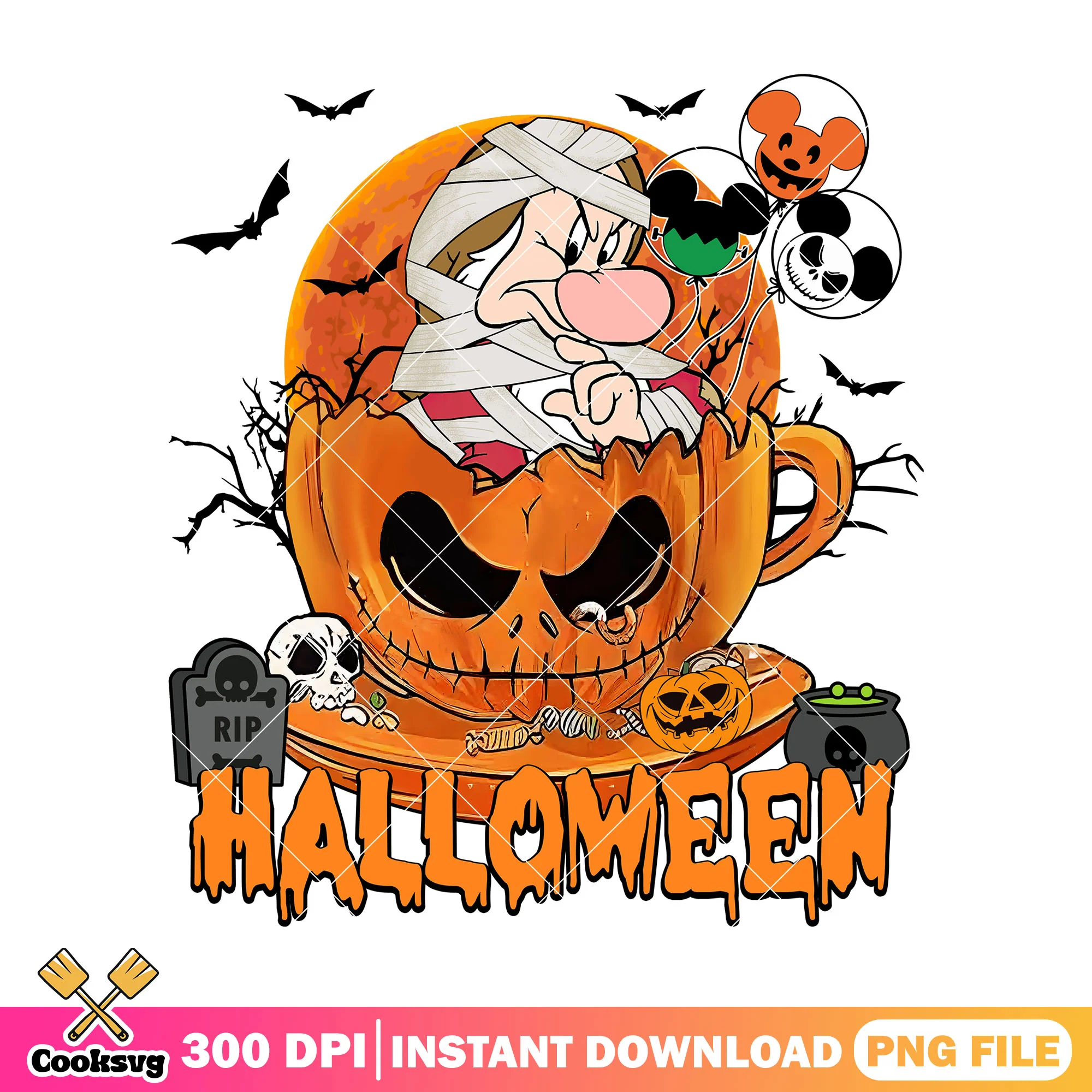 Grumpy in a pumpkin horror png, halloween cartoon png, disney grumpy png