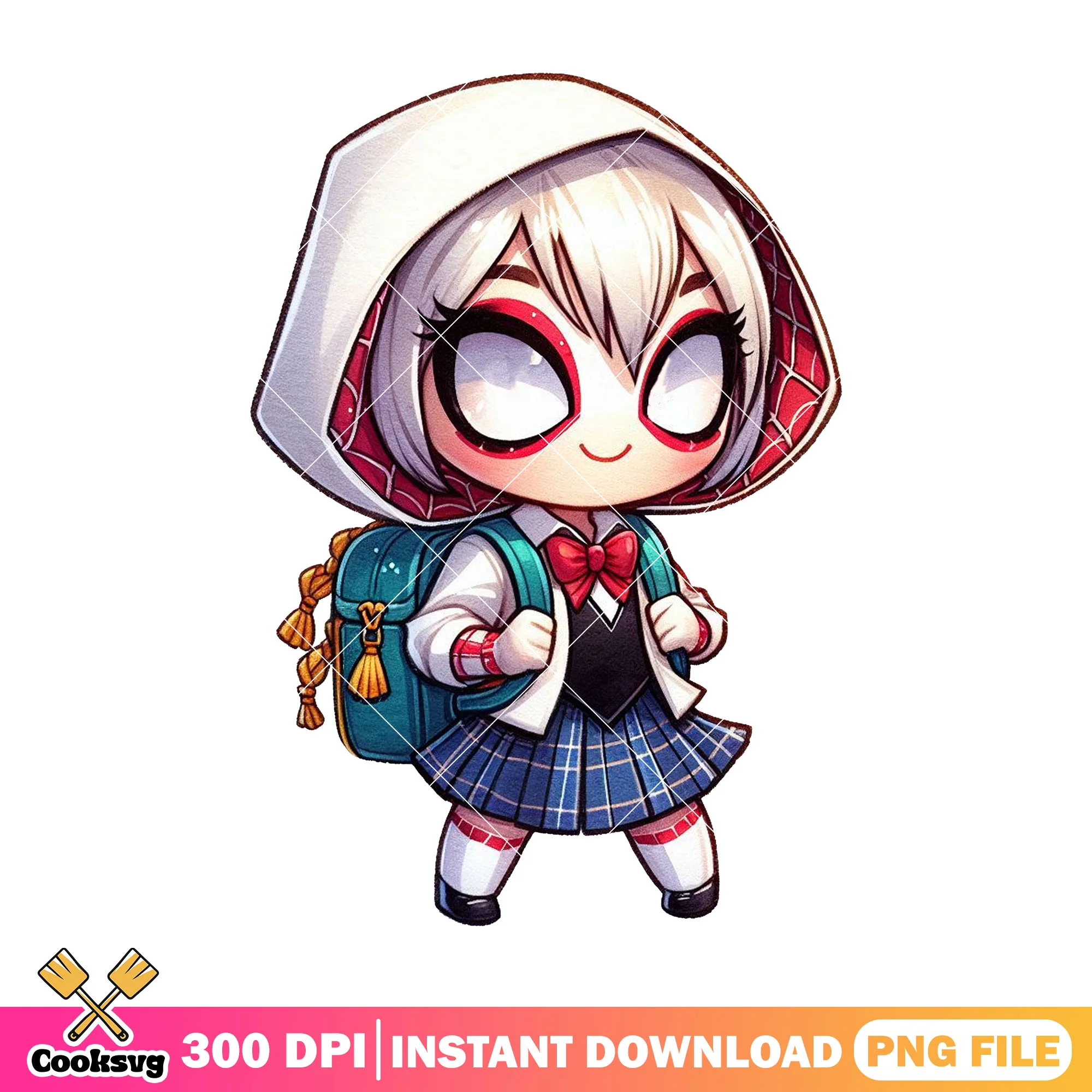 Gwen stacy chibi design png, marvel comic png, back to school art png