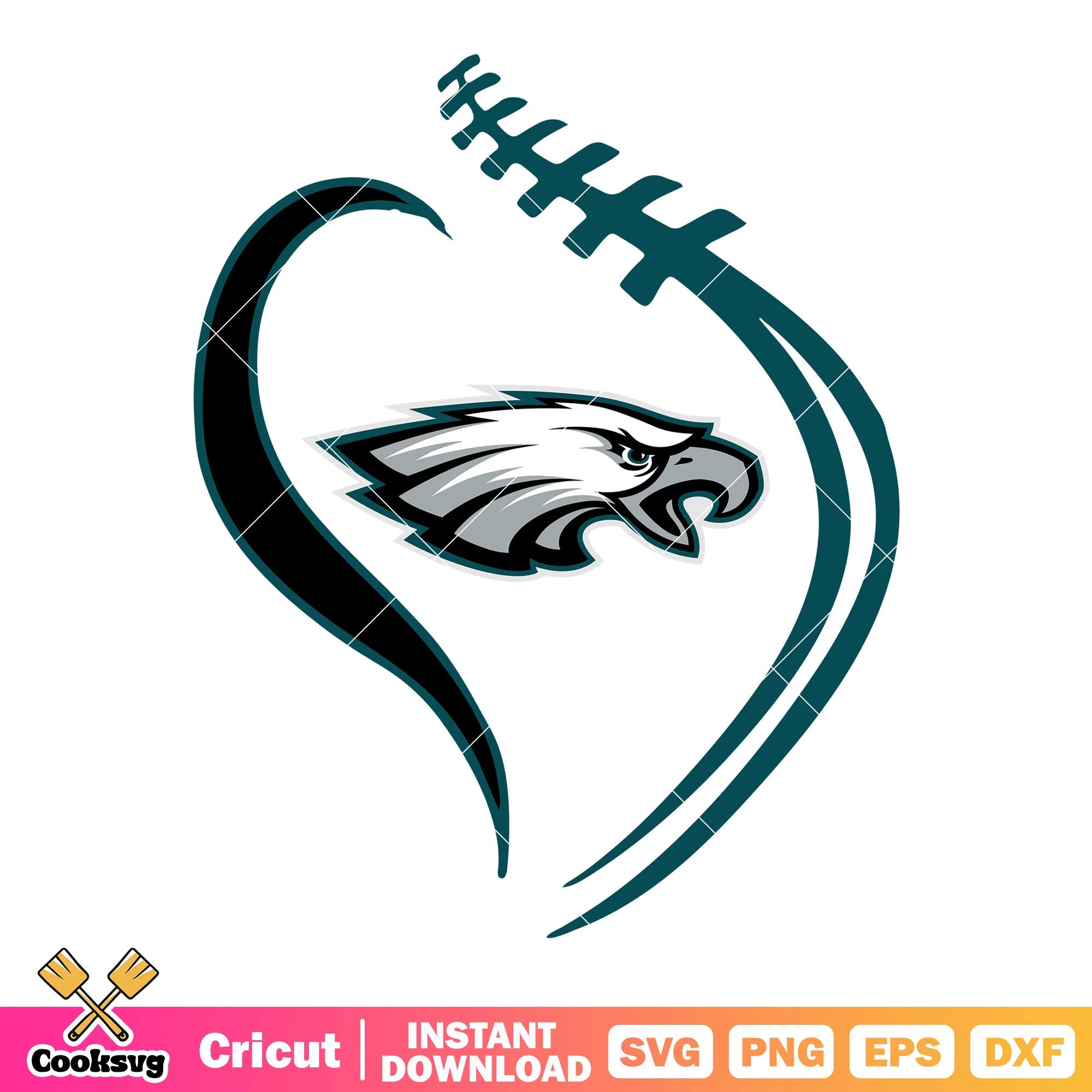 Half of heart football swirl svg, eagles svg, nfl football svg