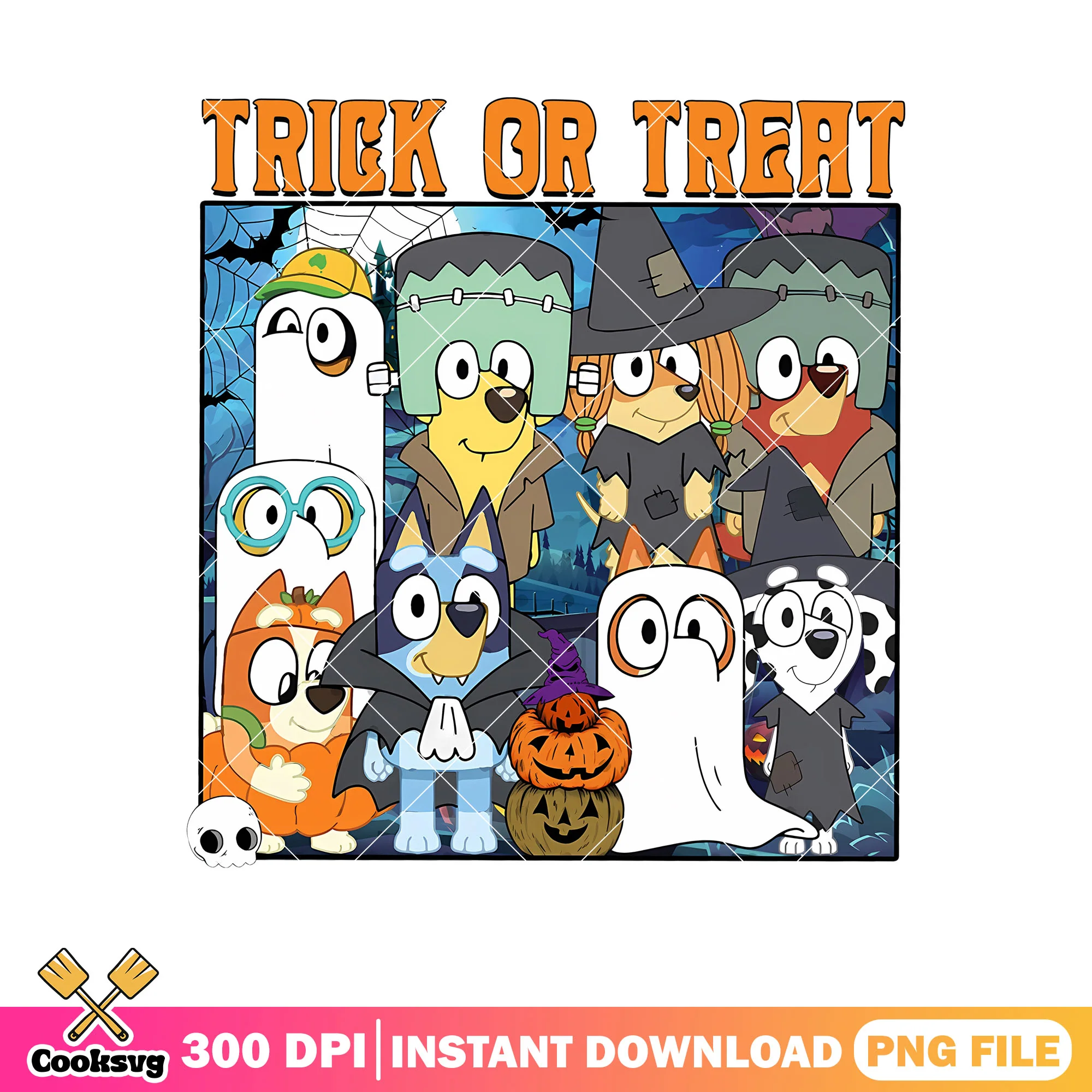 Halloween bluey trick or treat fuuny png, character bluey png, bluey friends png