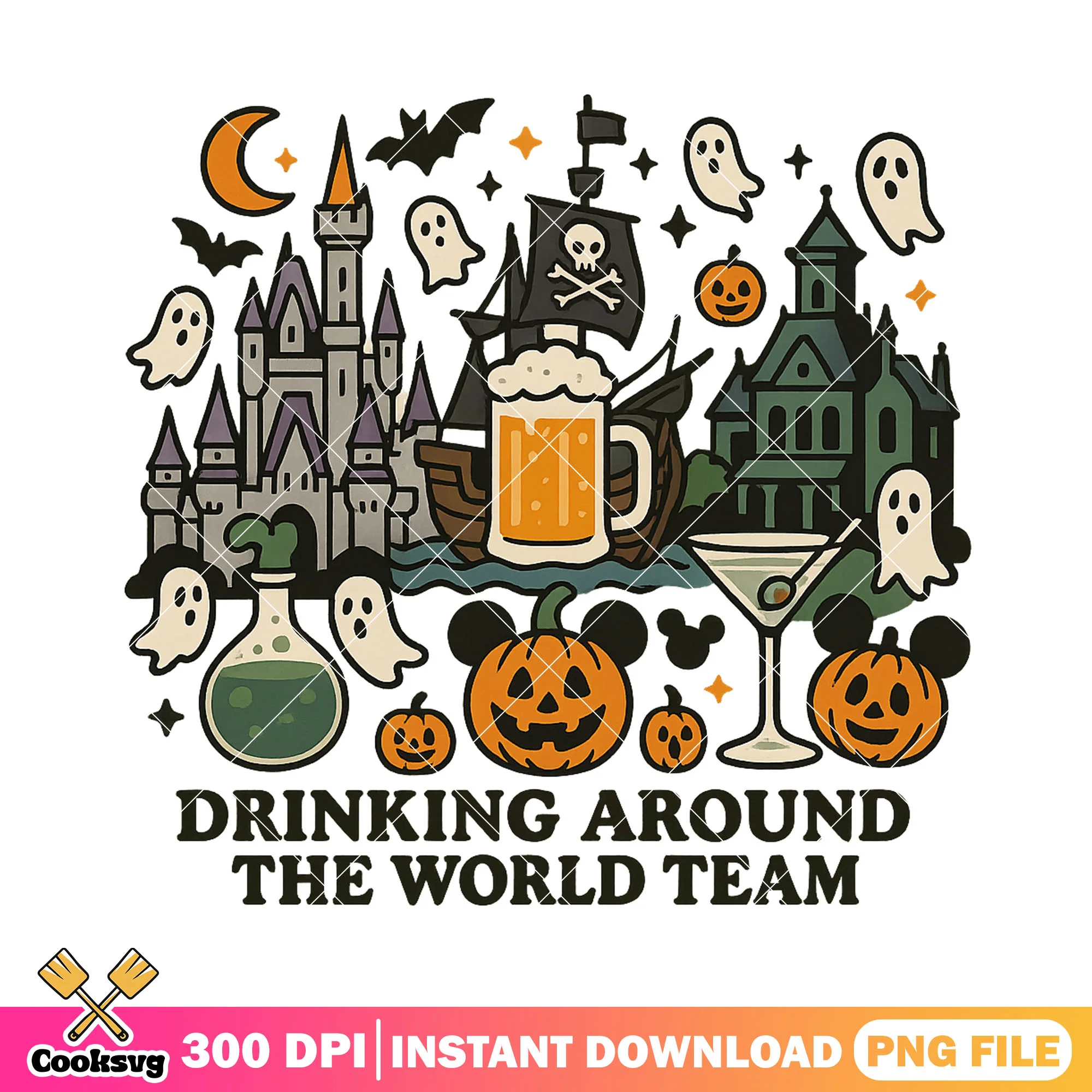 Halloween drinks tour png, halloween town png, disney land png