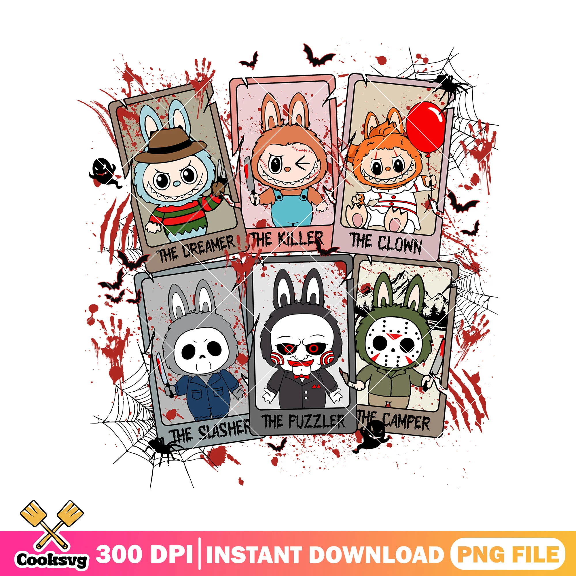 Halloween labubu cards png, labubu dolls png, cute dolls png