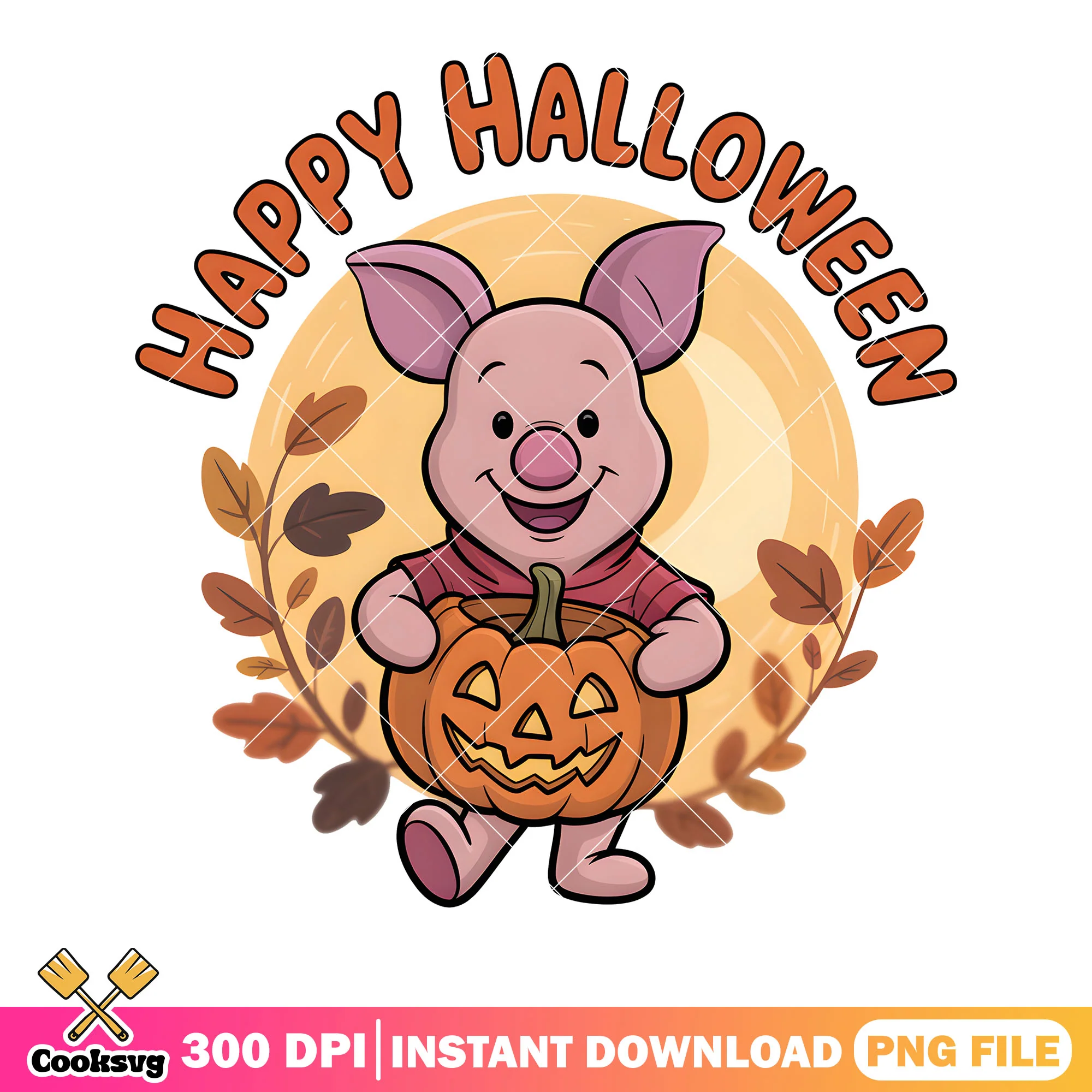 Halloween night piglet png, disney piglet png, halloween poster png