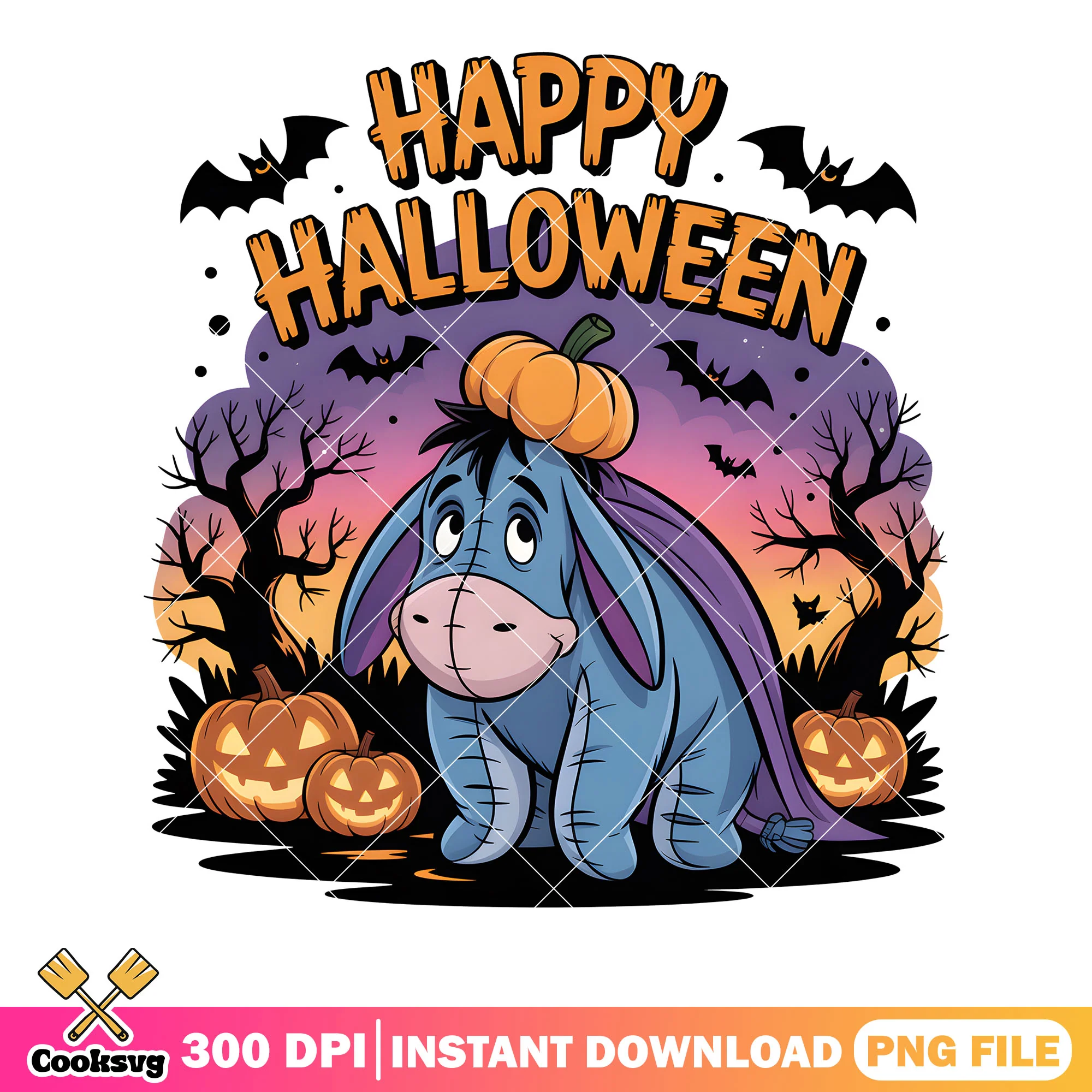 Halloween poster eeyore png, disney halloween png, disney eeyore png