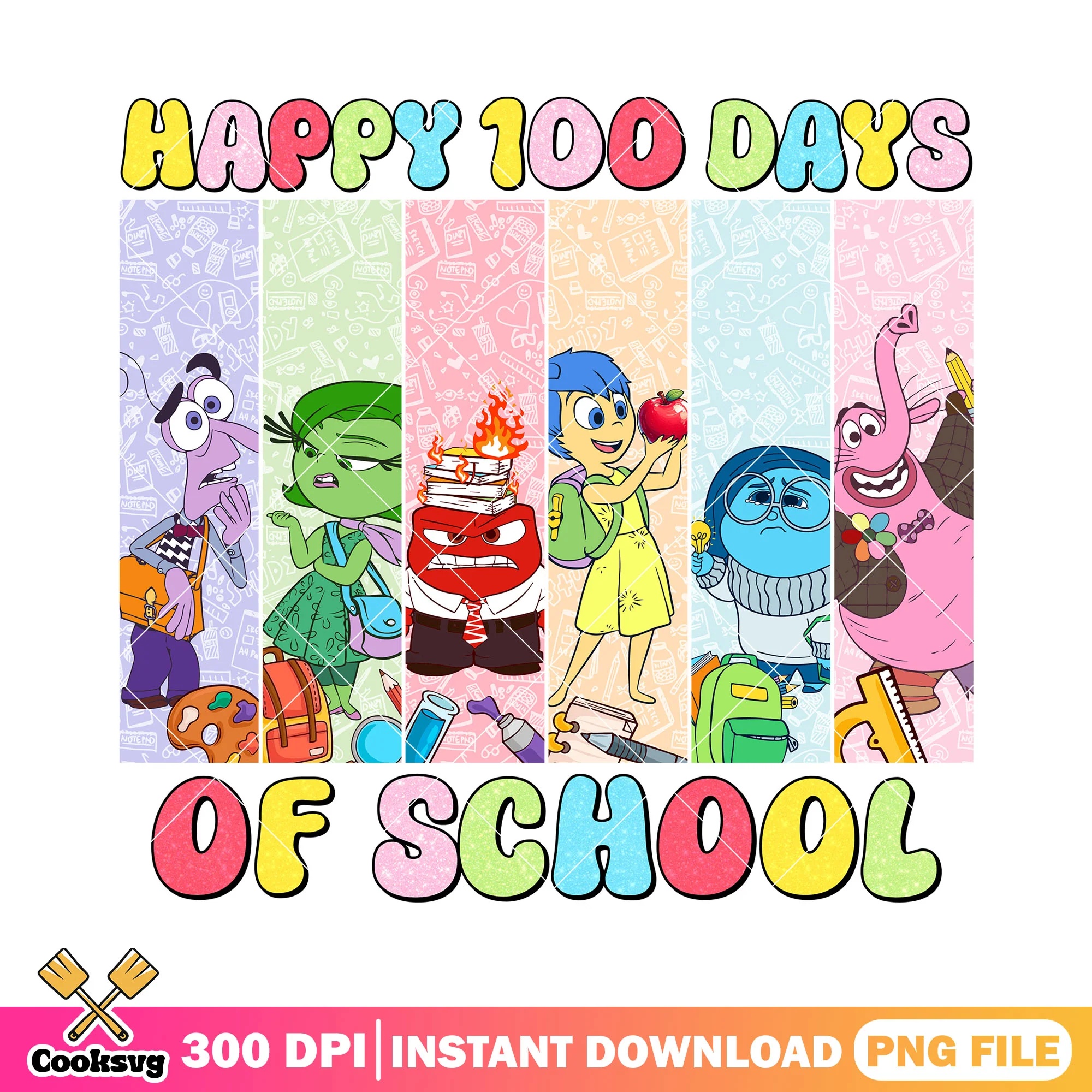 Happy 100 days design file png, inside out png, back to school image png