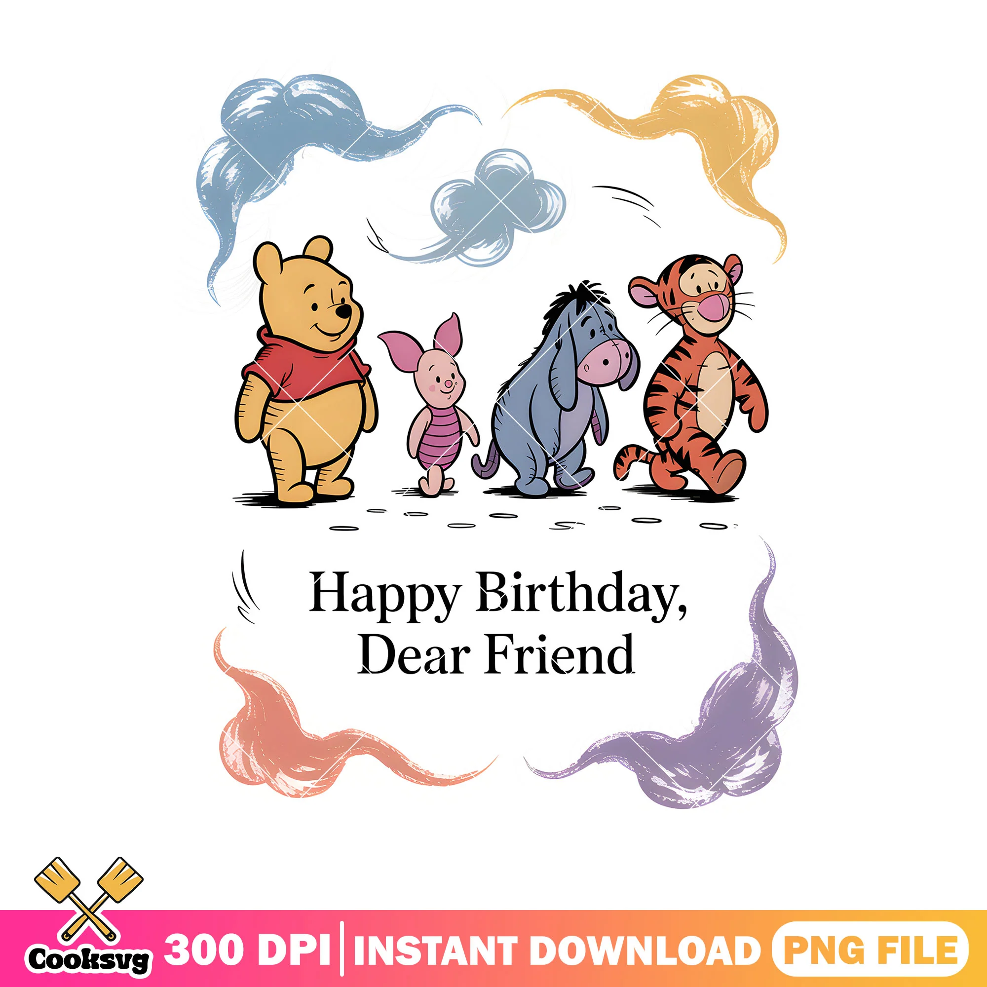 Happy birthday dear friends png, winnie the pooh png, pooh friends png