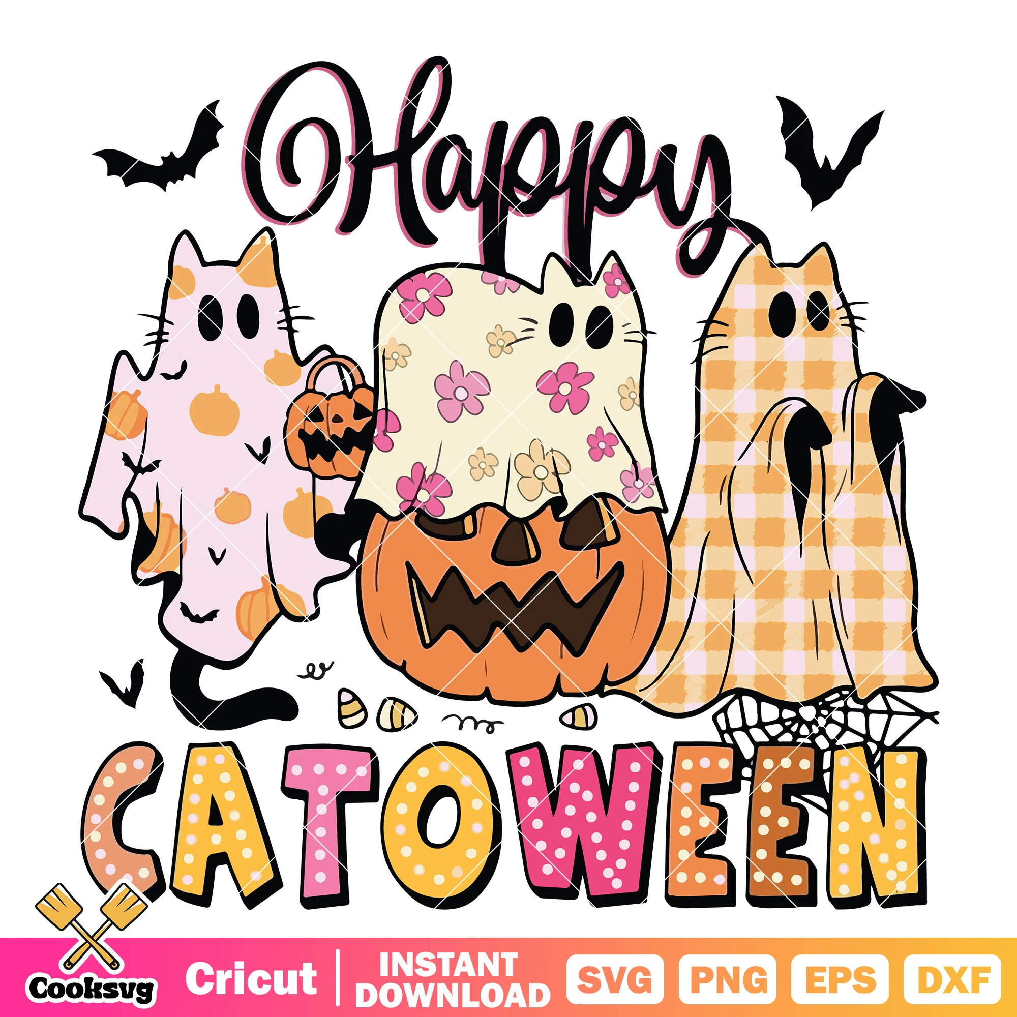 Happy catoween cat svg, cat halloween svg, pumpkin cat svg