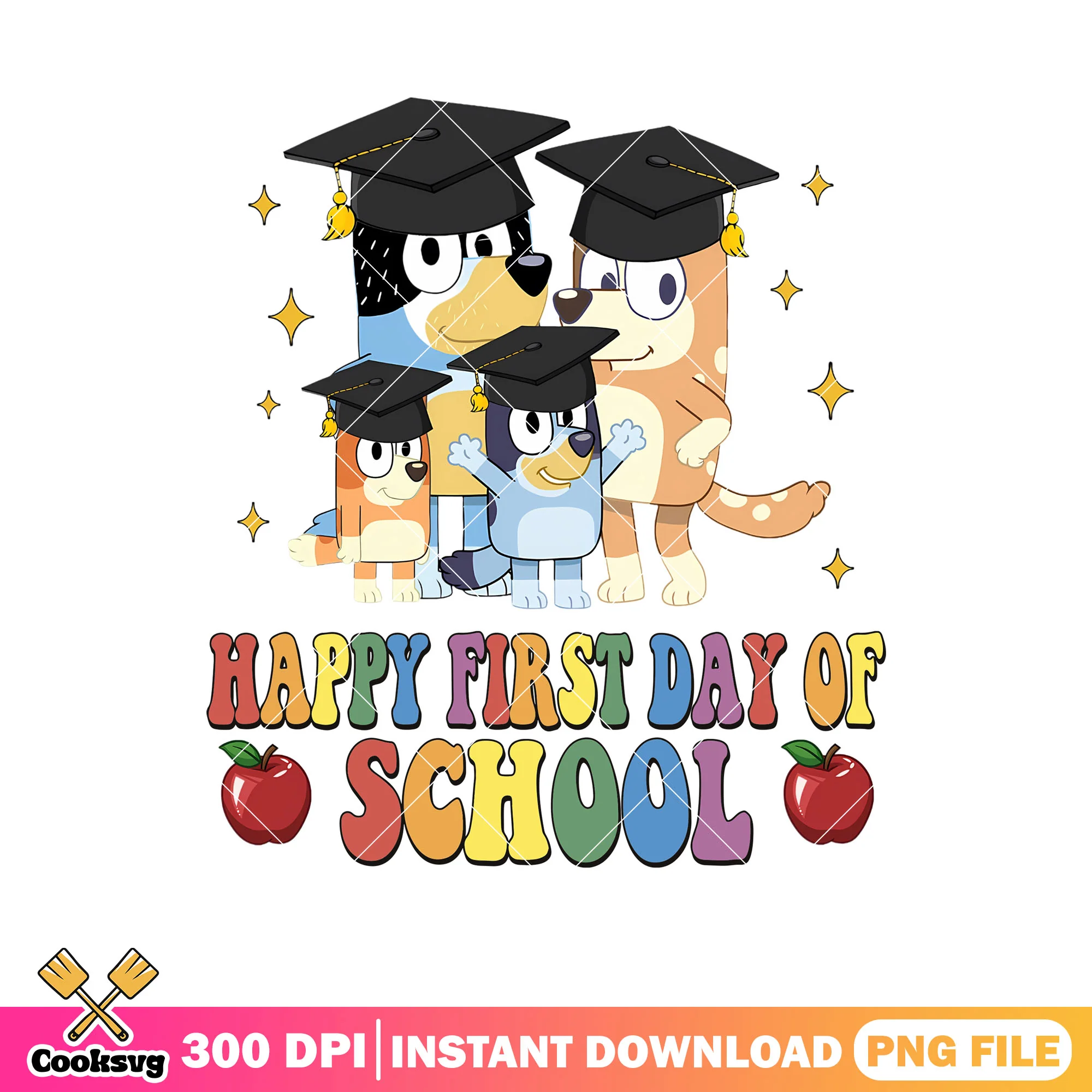 Happy firstday of school png, bluey family png, back to school png