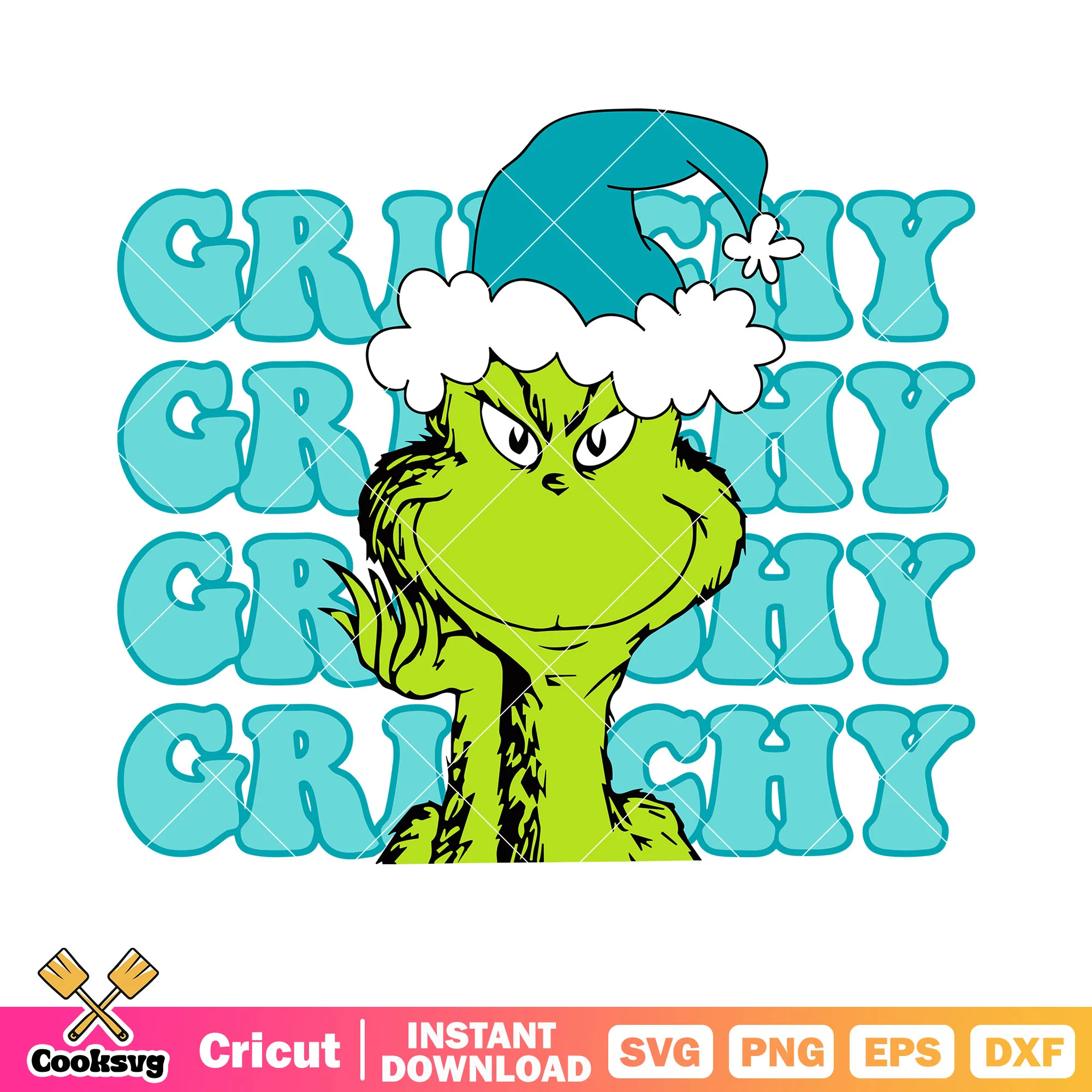 Happy green monster svg, blue santa claus hat svg, blue grinchy svg