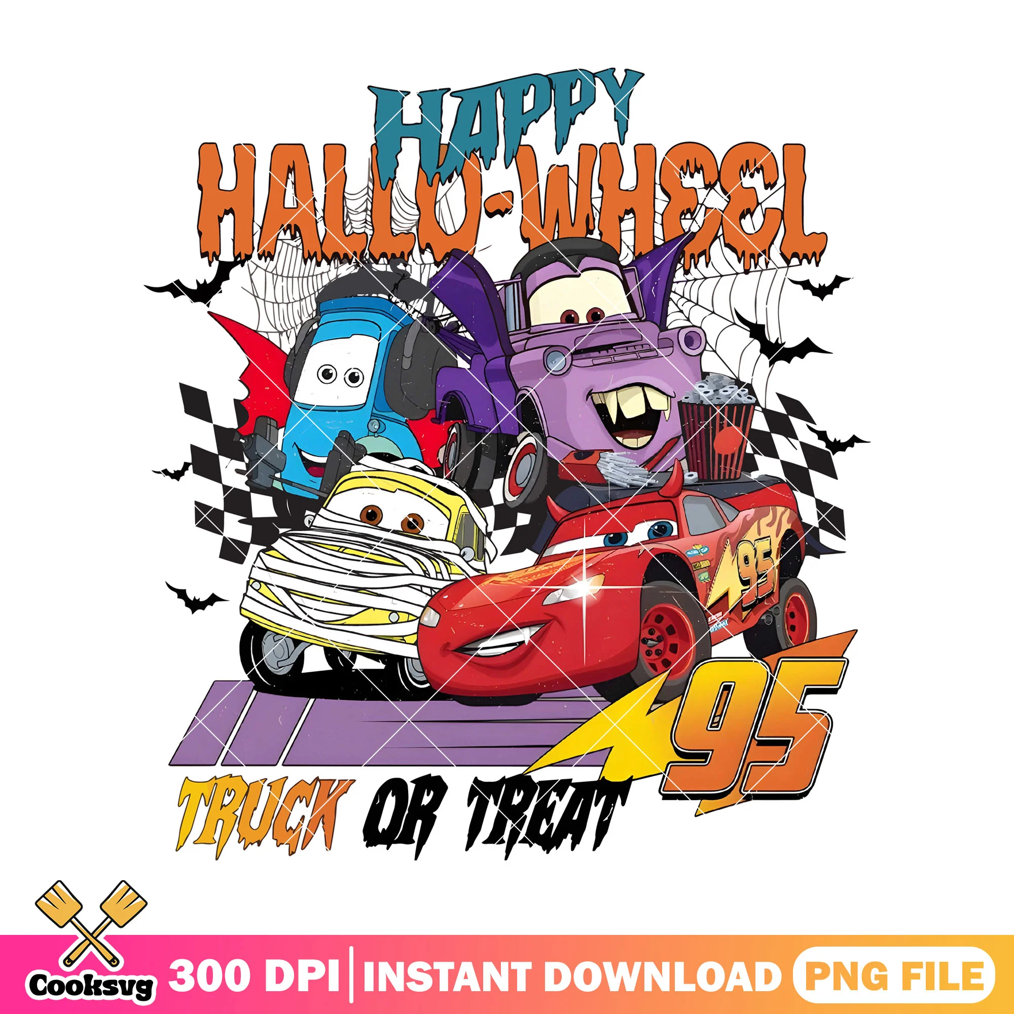 Happy hallo wheel png, trick or treat png, mcqueen car png