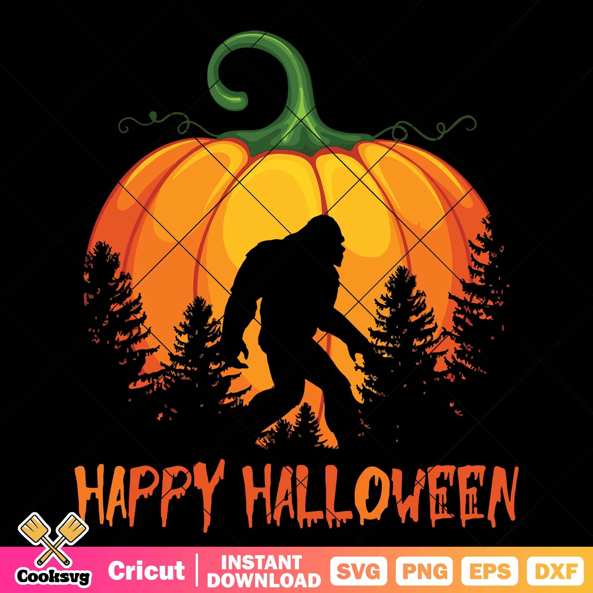 Happy halloween with bigfoot svg, bigfoot halloween svg