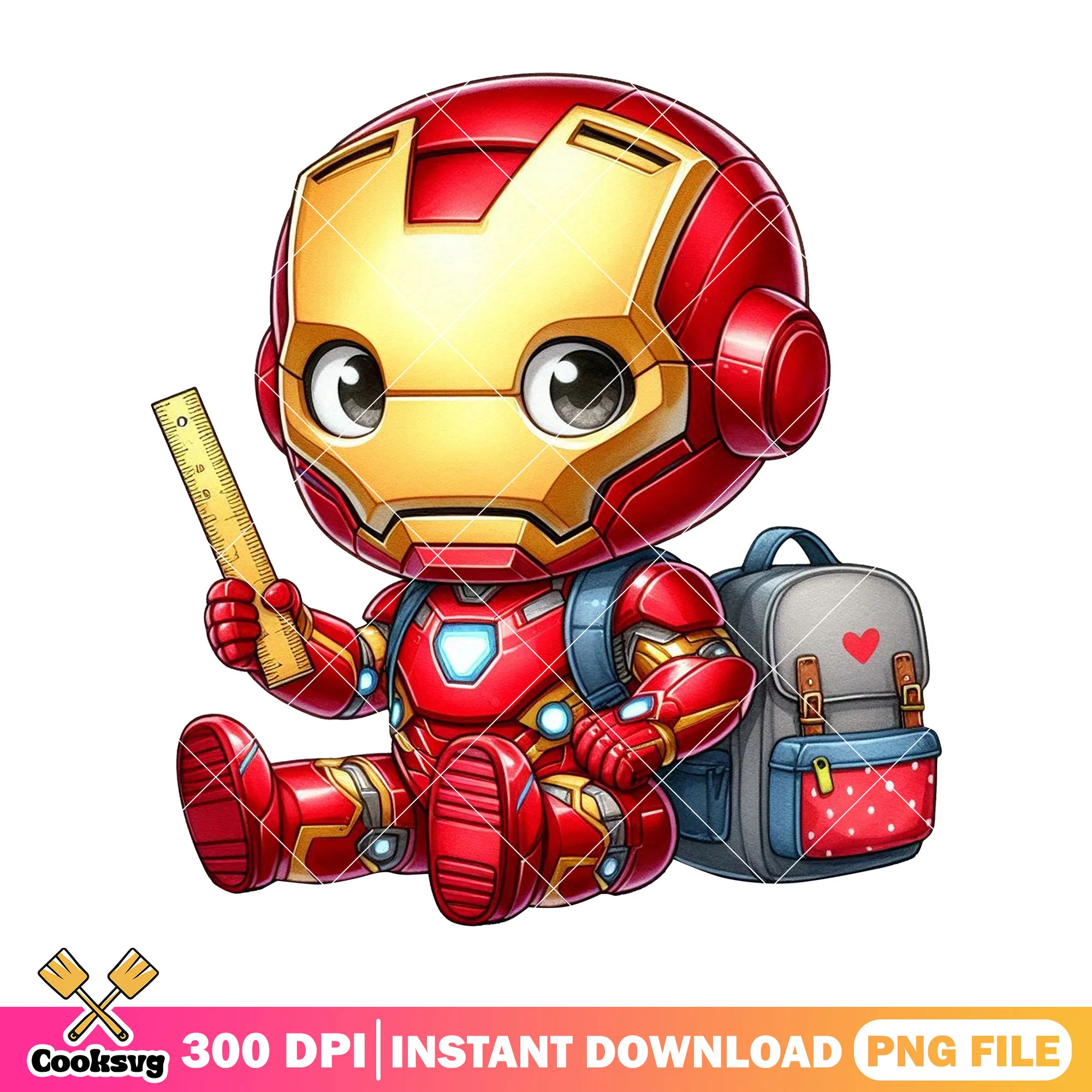 Happy iron man design png, chibi iron man png, back to school decor png