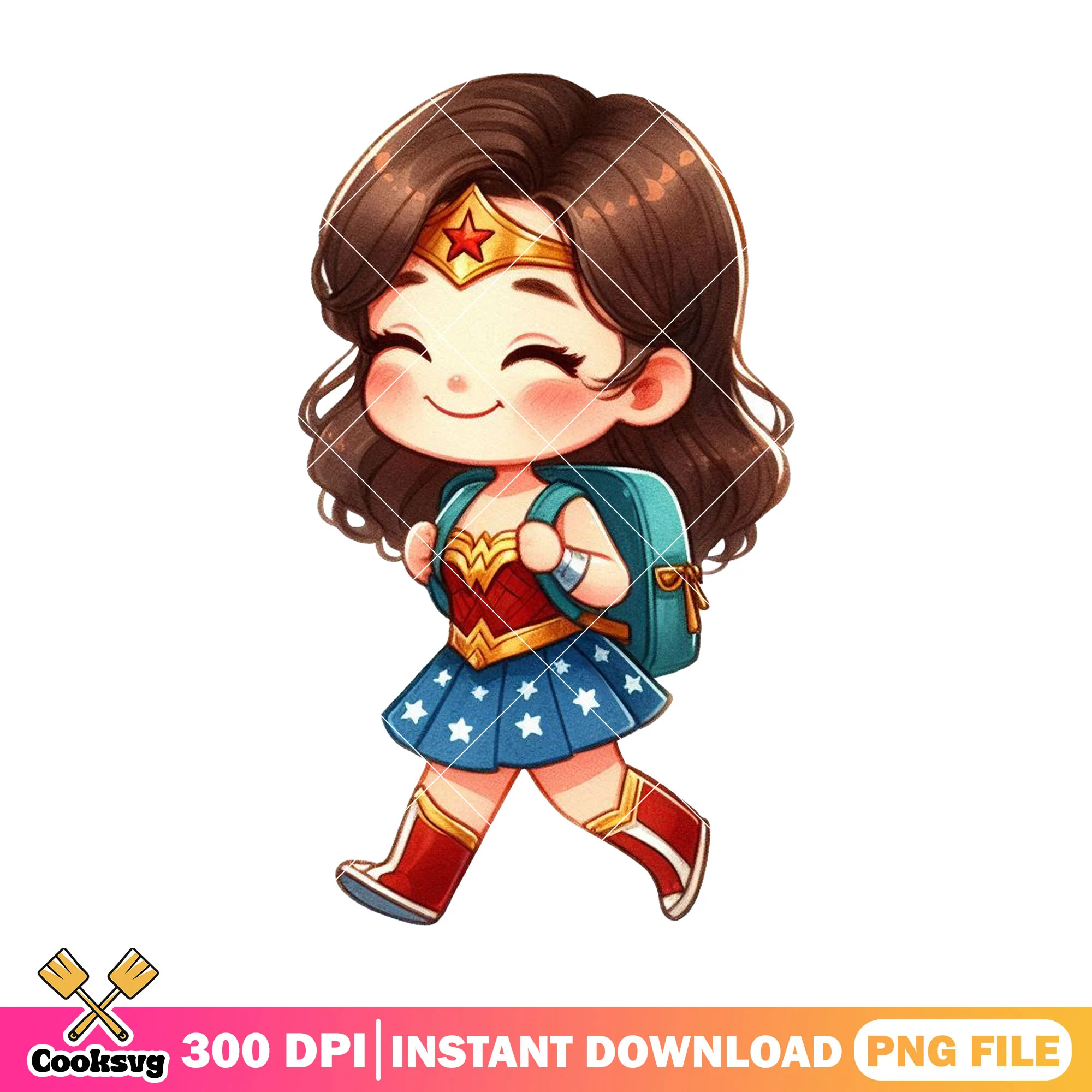 Happy wonder woman png, back to school outfit png, dc comic png