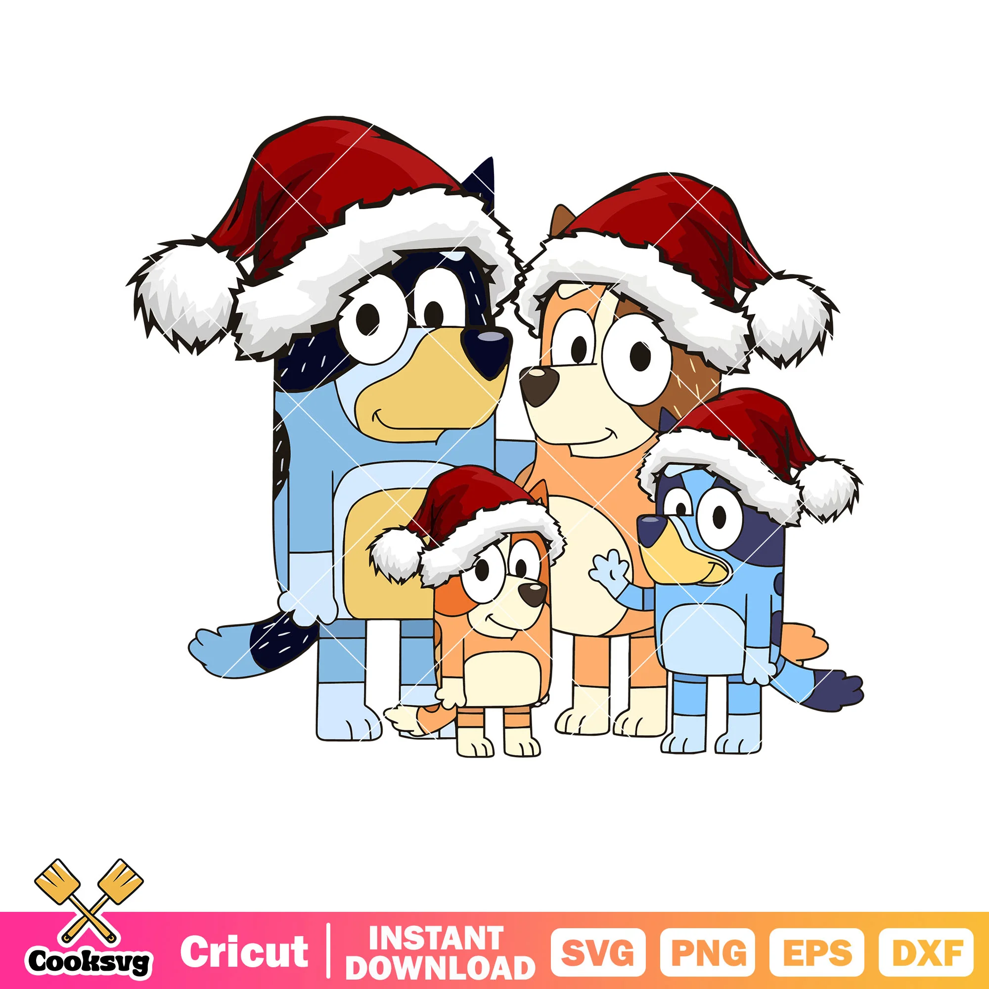 Hat santa christmas family bluey dog svg, christmas bluey svg, happy bluey svg