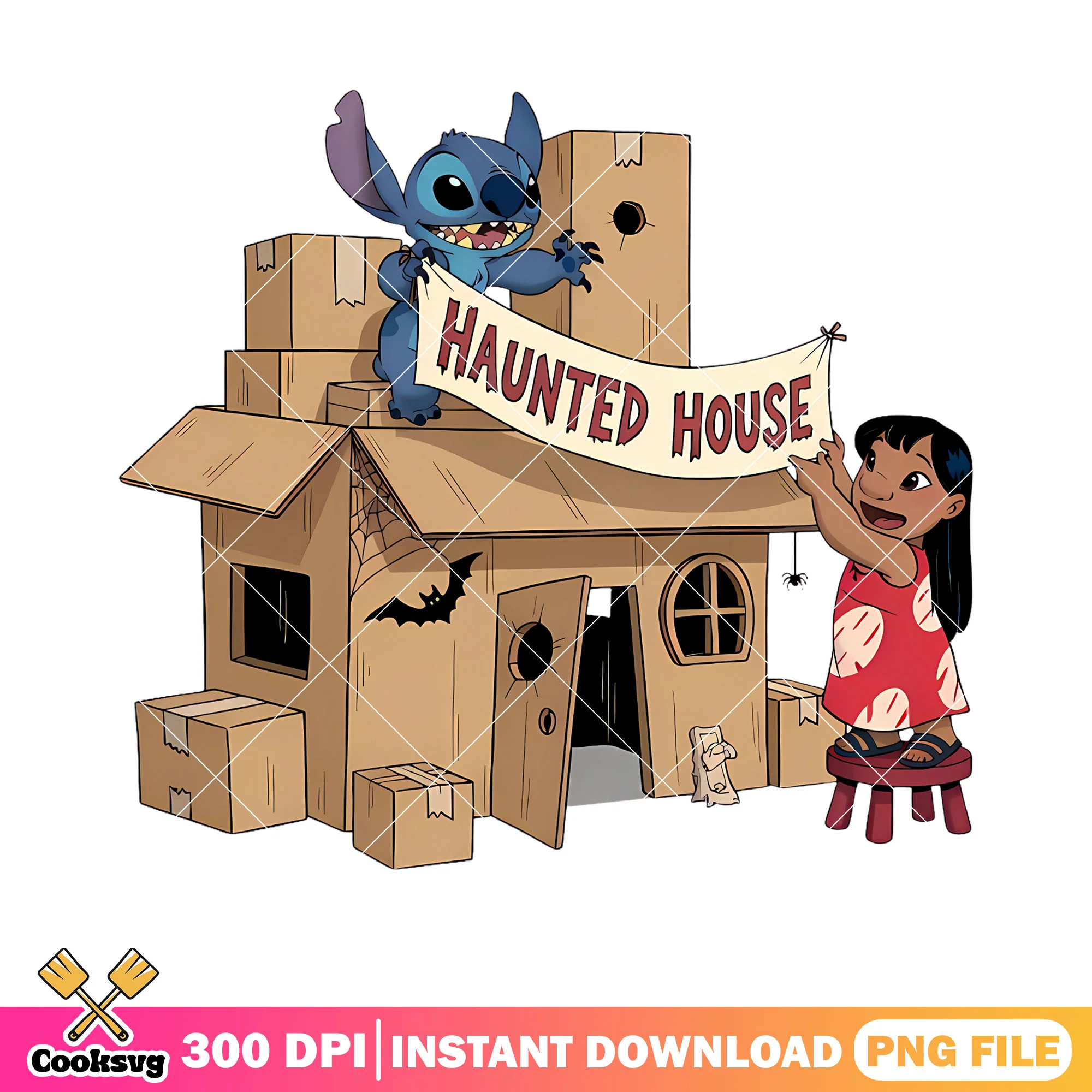 Haunted house png, lilo and stitch png, happy halloween png