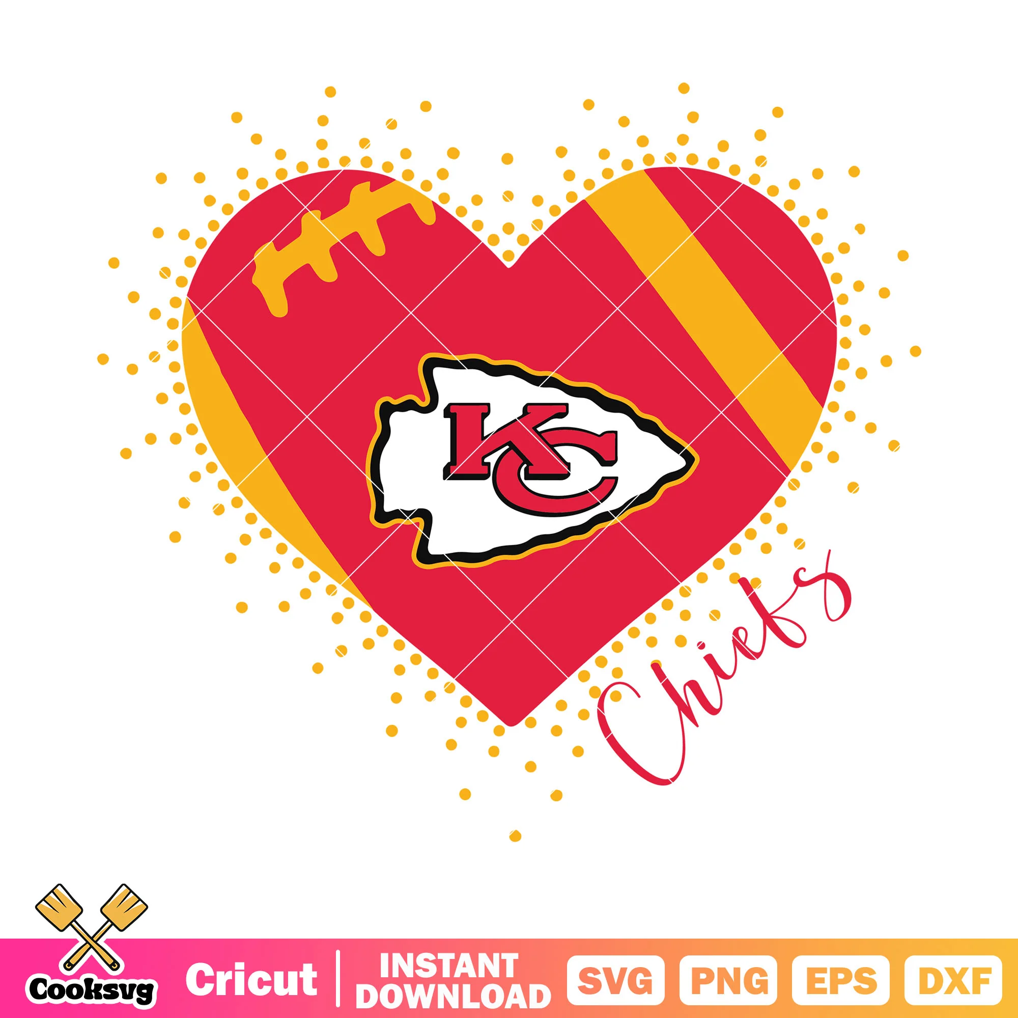 Heart KC with football pattern svg, kc chiefs svg, usa football svg