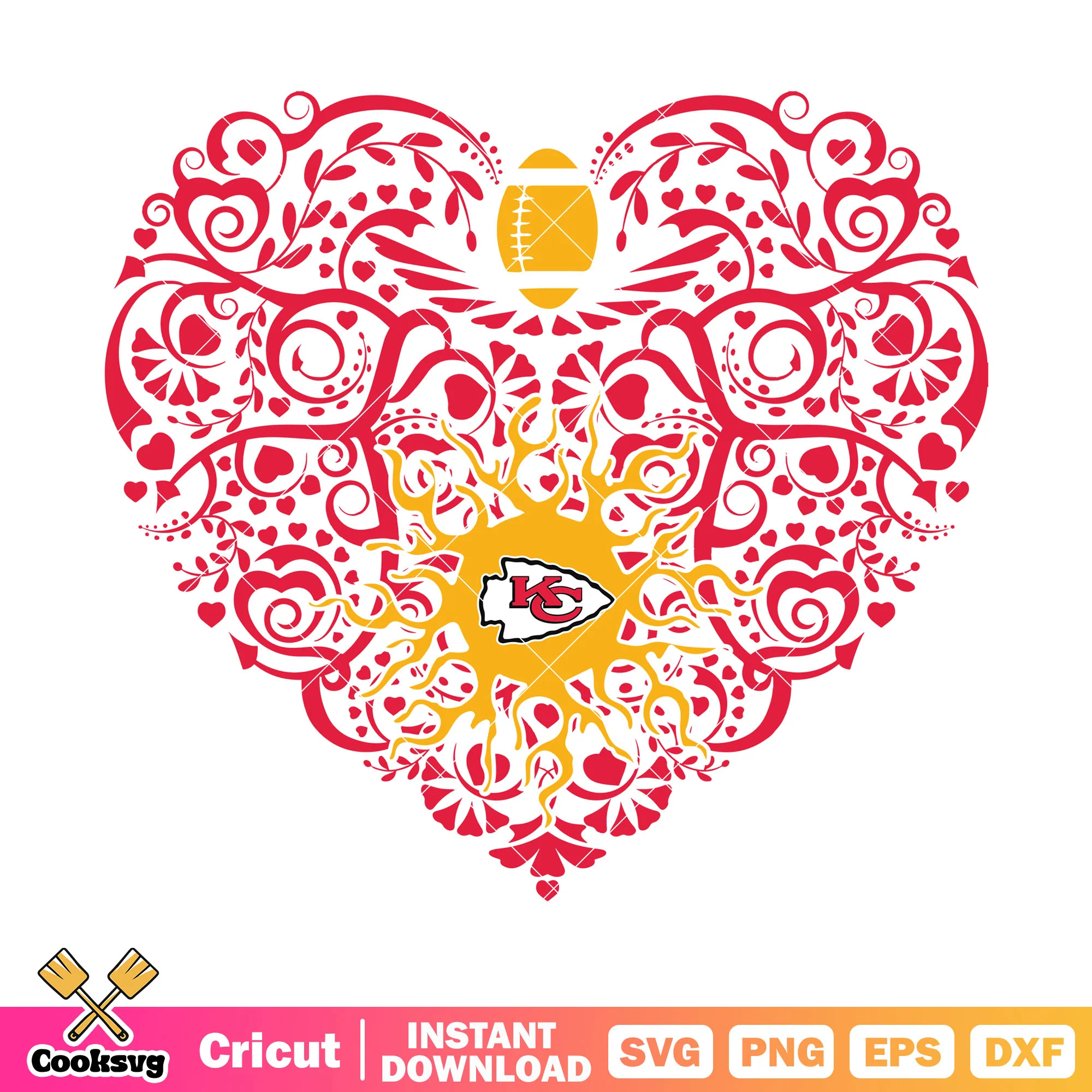 Heart swirl rugby ball svg, kc chiefs svg, usa football svg