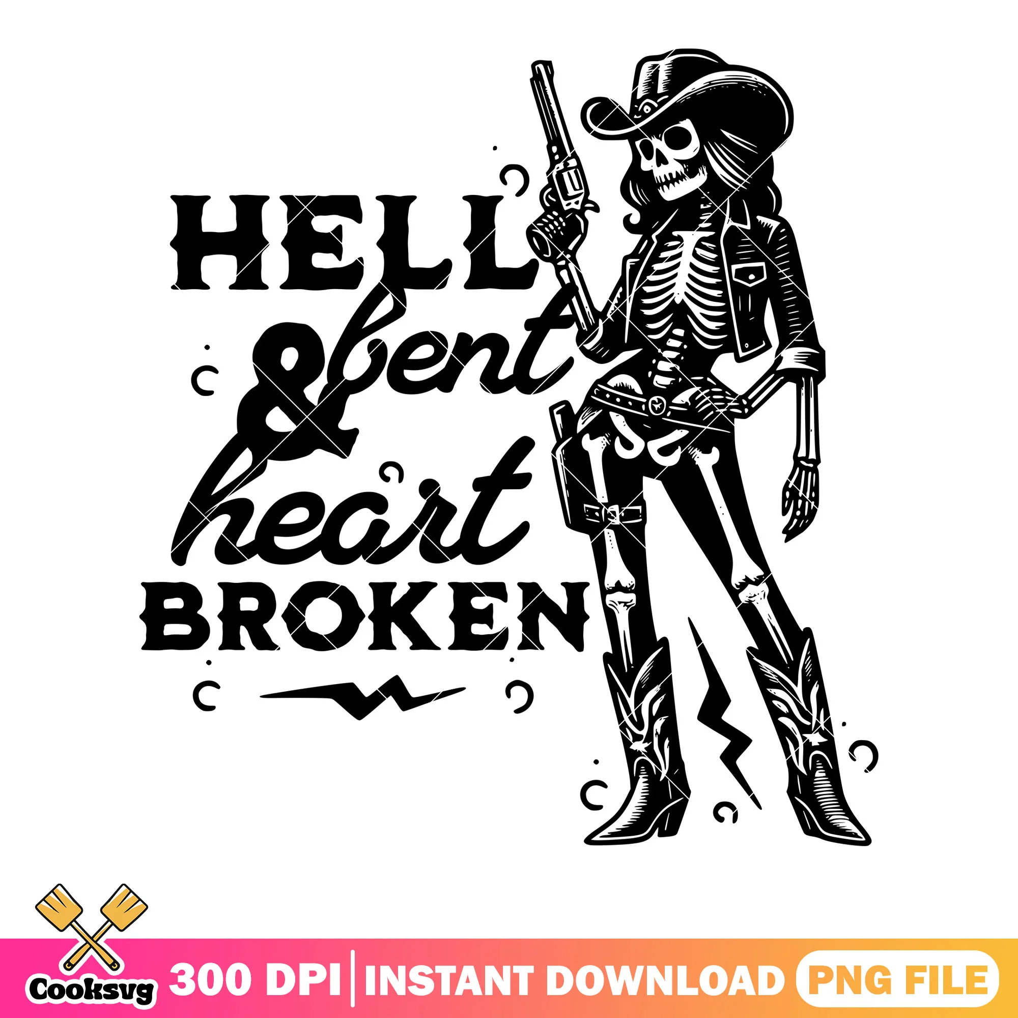 Hell bent and heart broken png, skeleton png, halloween scary png