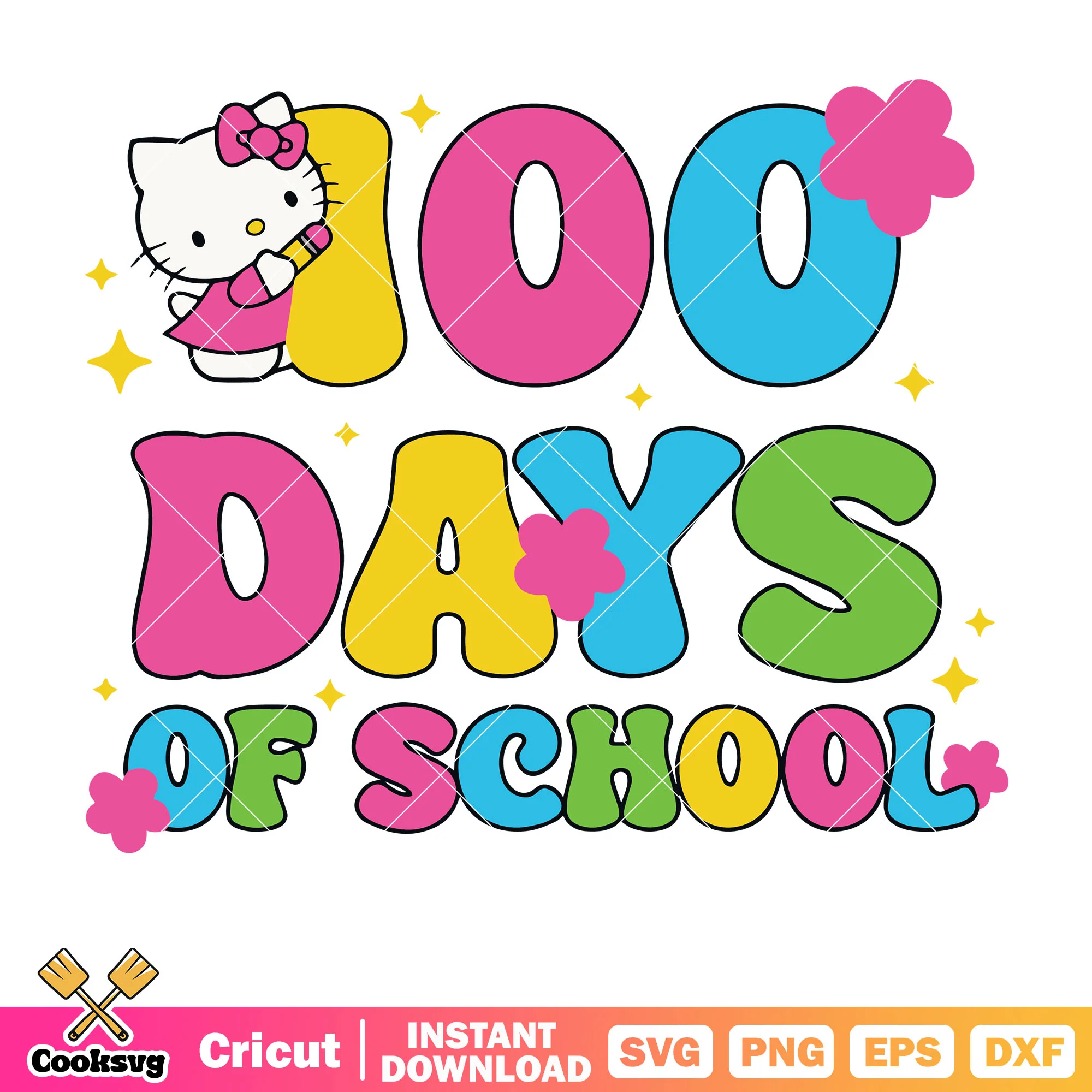 Hello kitty 100 days of school svg, hello kitty svg, school svg