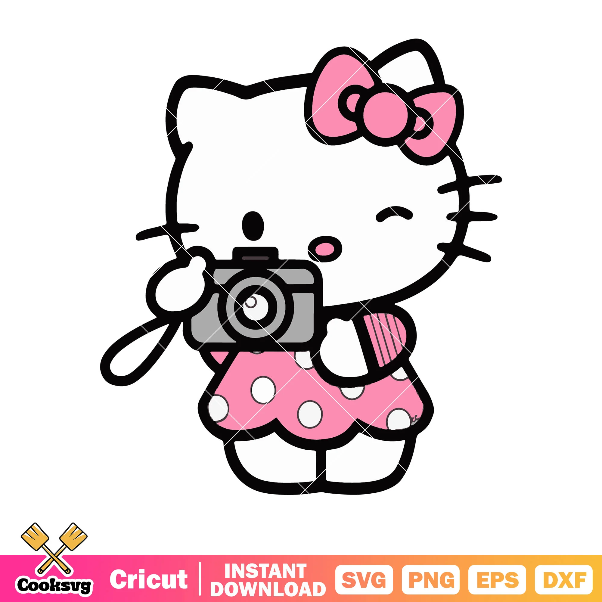 Hello kitty and camera svg, hello kitty cat svg, sanrio cartoon svg