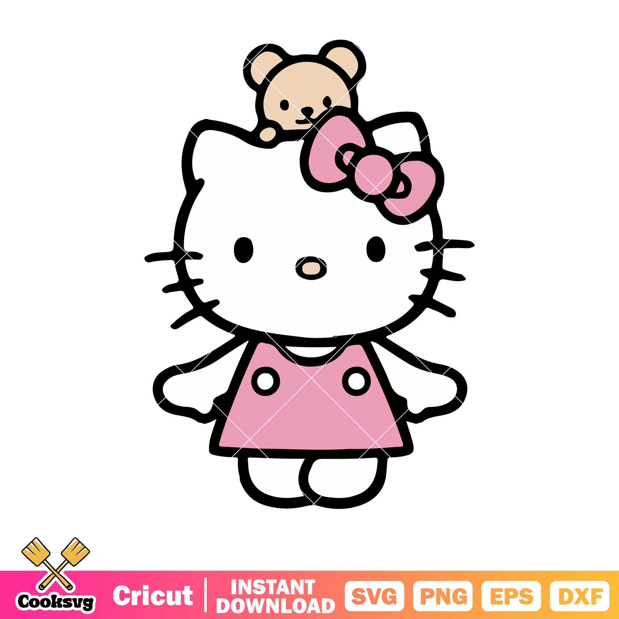 Hello kitty and teddy svg, hello kitty cat svg, sanrio cartoon svg