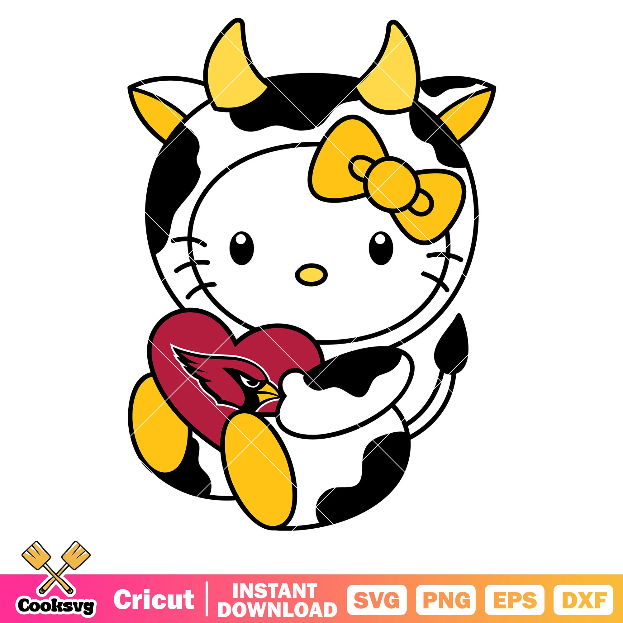Hello kitty arizona cardinals cow svg, arizona cardinals nfl svg